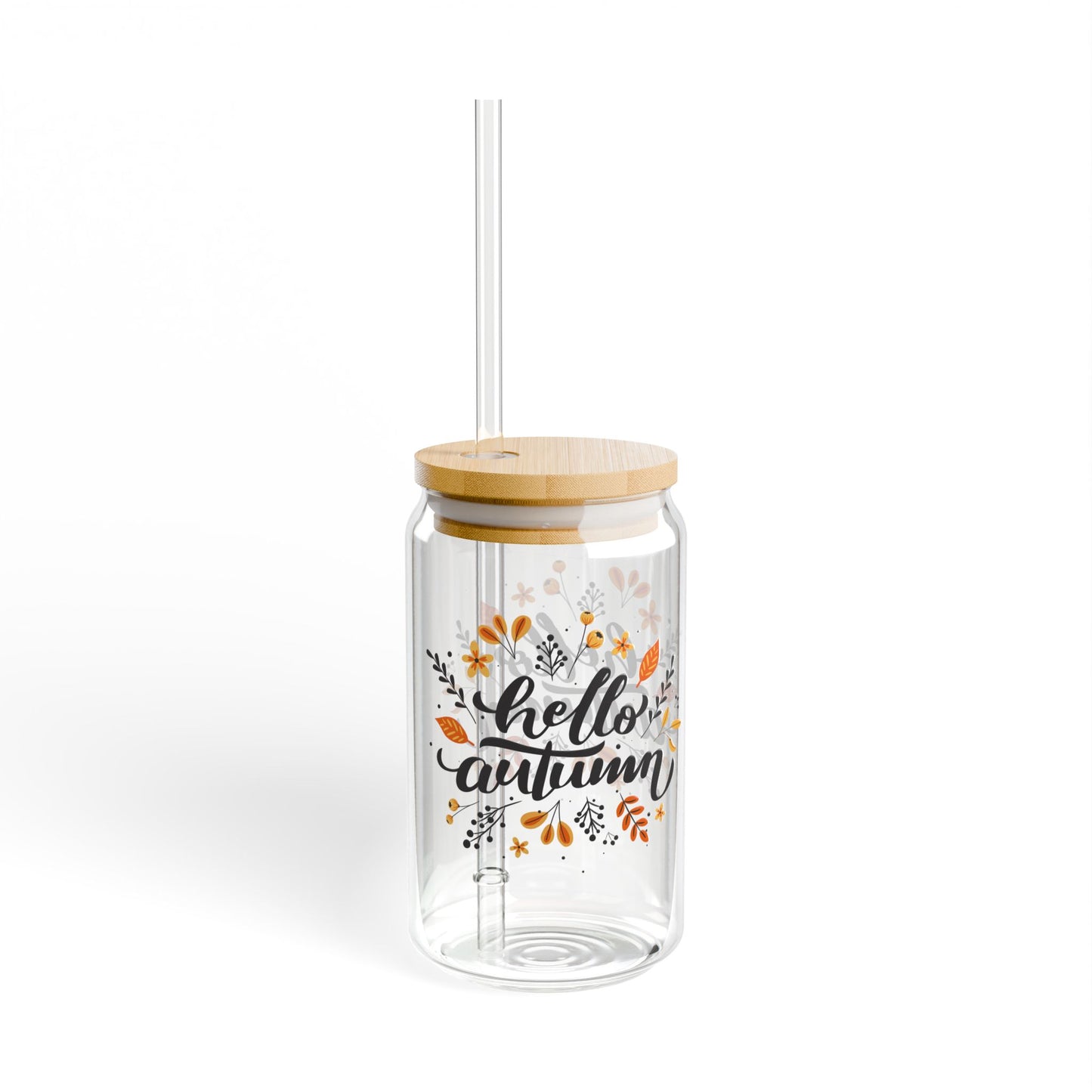 Hello Fall glass Autumn leaves mug sipper glass floral glass gift for her gift for teacher for mom bestie Sipper Glass