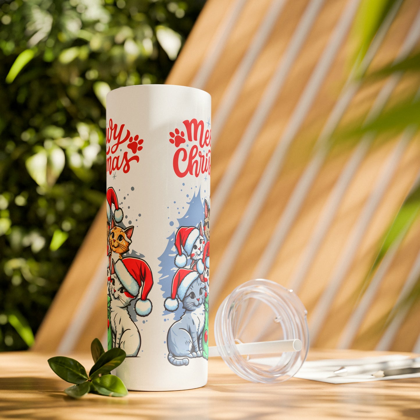 Cat lover Christmas gift Meowy Christmas tumbler Skinny Tumbler with Straw, 20oz gift for her gift for him