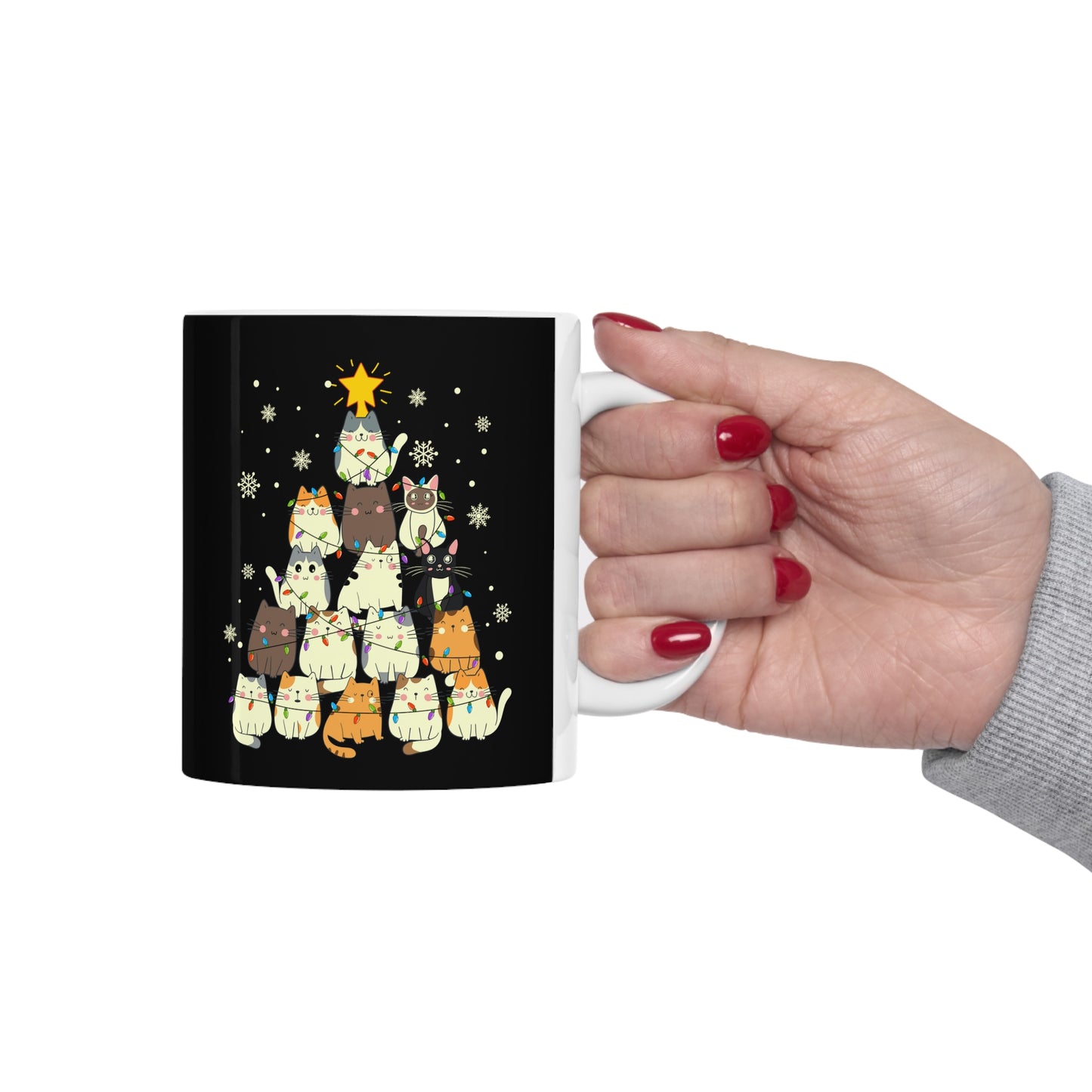 Christmas Cat tree, Cat lover gift coffee lover gift tea lover gift gift for her gift for him Ceramic Mug 11oz Best friend Christmas gift