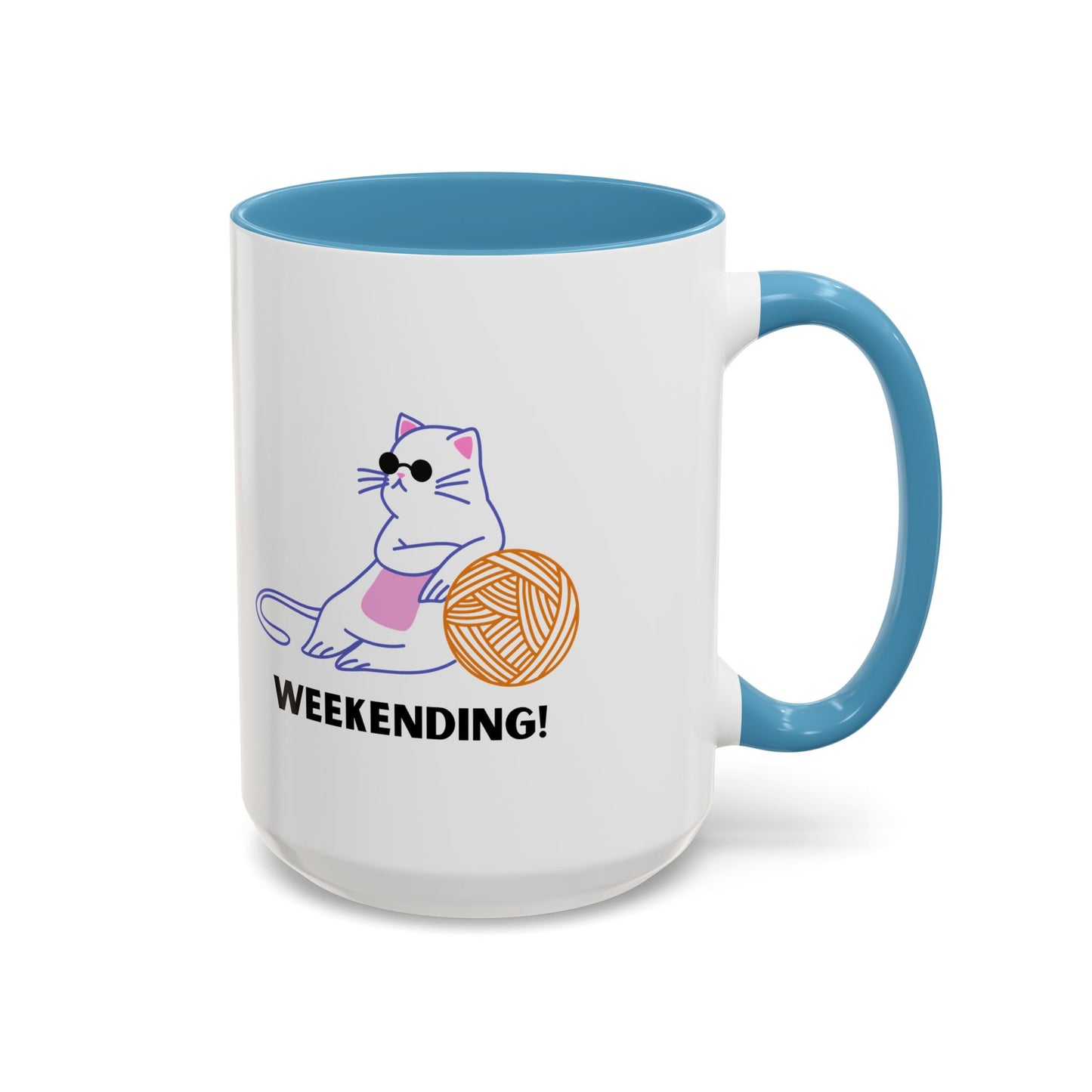 Cat Lover mug weekending vibes yarn lover Coffee Mug Funny Cat Mug Cute Kitty Cup, Cat Lady, Cat Dad, Pet Owner Gift, Cat Mug with Yarn Ball