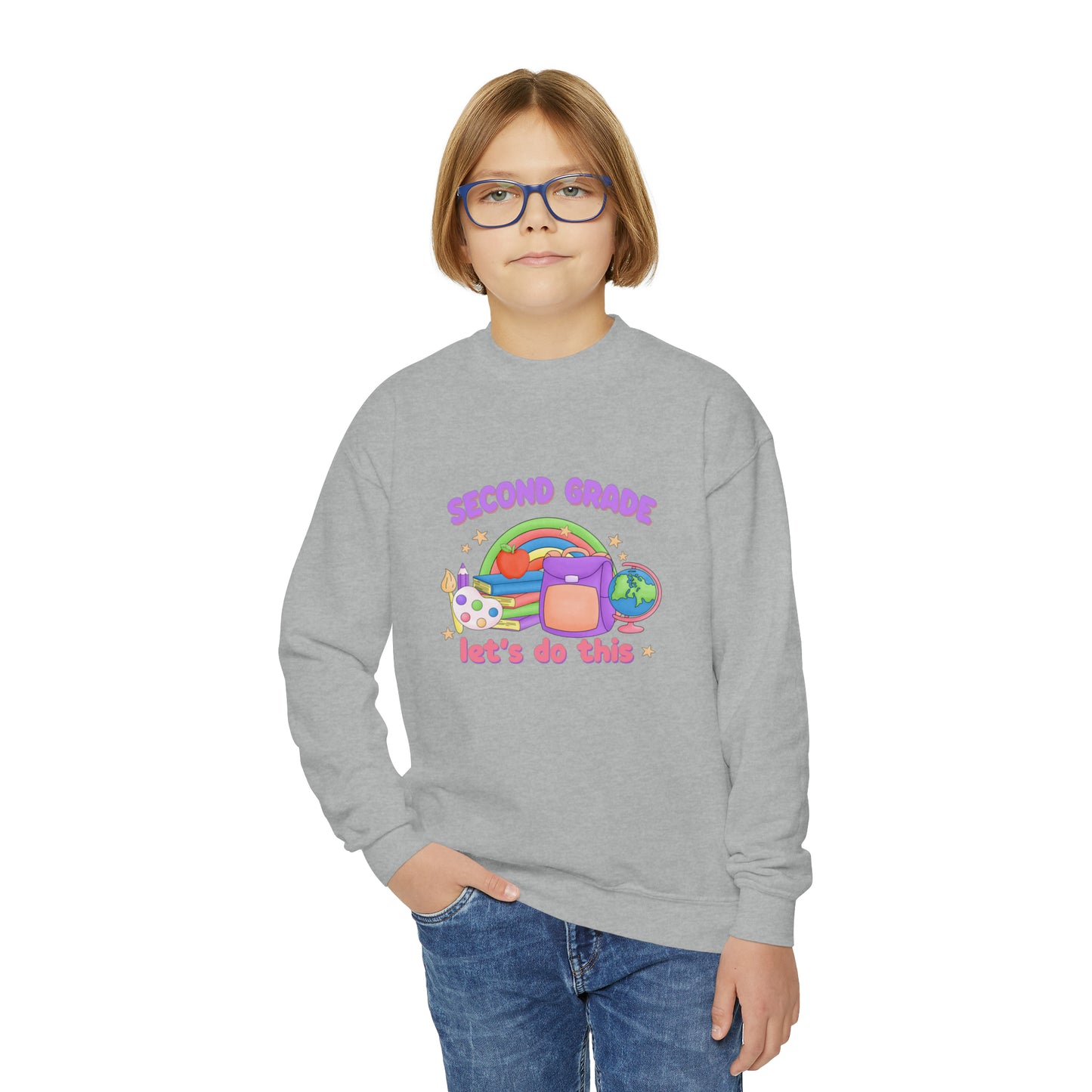 First day of school sweater second grade shirt elementary school style Youth Crewneck Sweatshirt