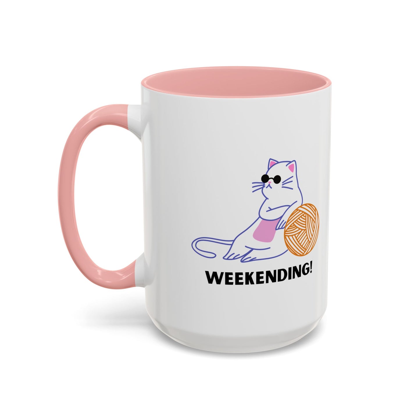 Cat Lover mug weekending vibes yarn lover Coffee Mug Funny Cat Mug Cute Kitty Cup, Cat Lady, Cat Dad, Pet Owner Gift, Cat Mug with Yarn Ball