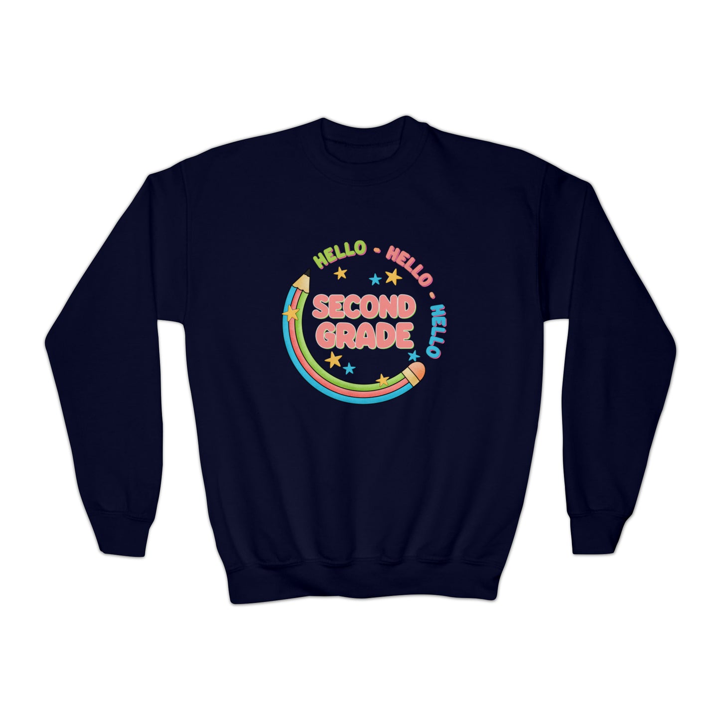 First day of school sweater second grade shirt elementary school style Youth Crewneck Sweatshirt