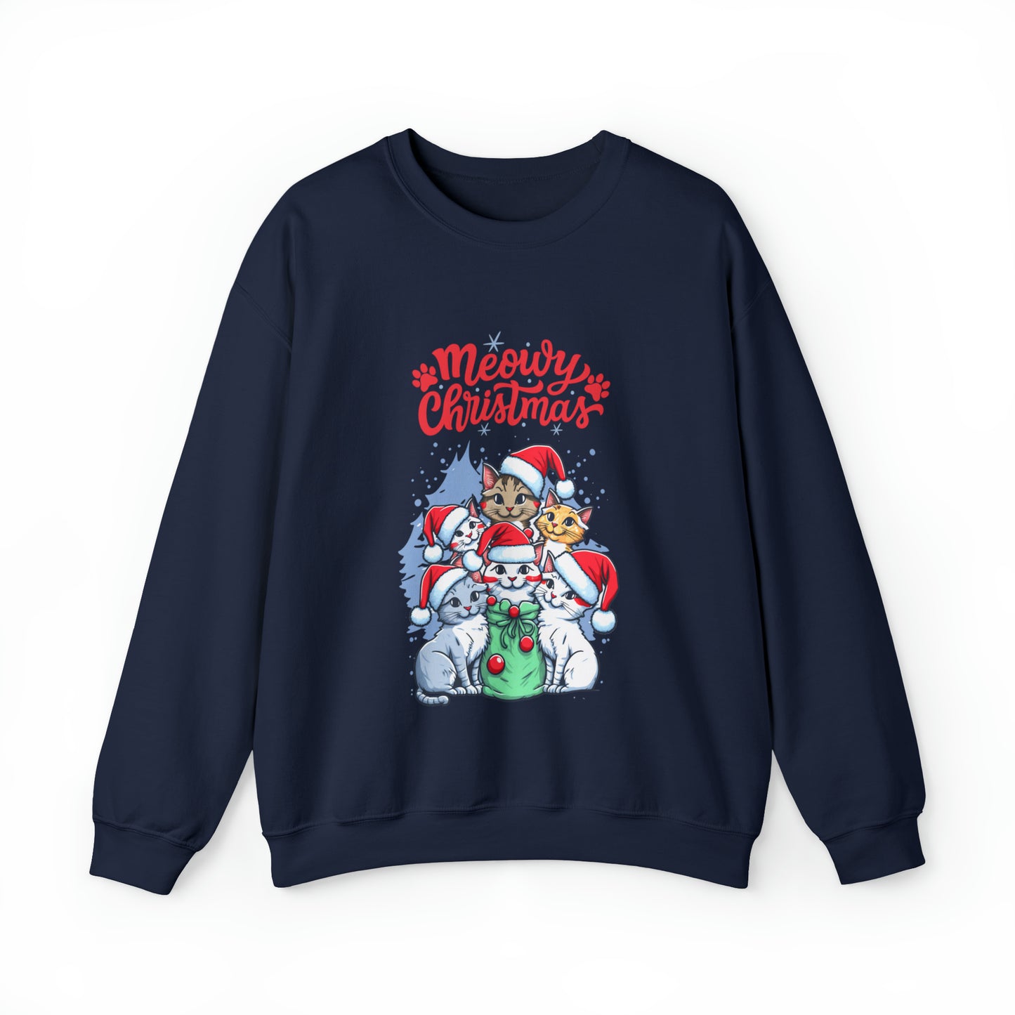 Funny Cat Christmas sweater Meowy Christmas shirt Kitty Christmas tree sweatshirt ugly Christmas sweater Family matching Bright Christmas