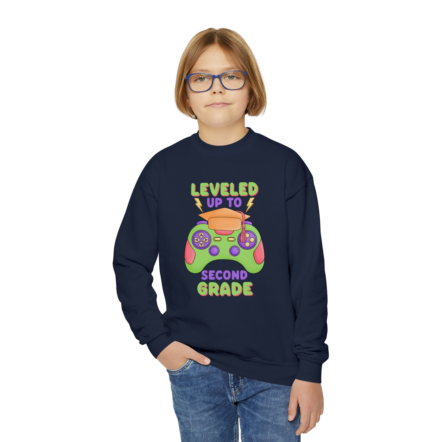 First day of school sweater second grade gamer shirt elementary school style Youth Crewneck Sweatshirt