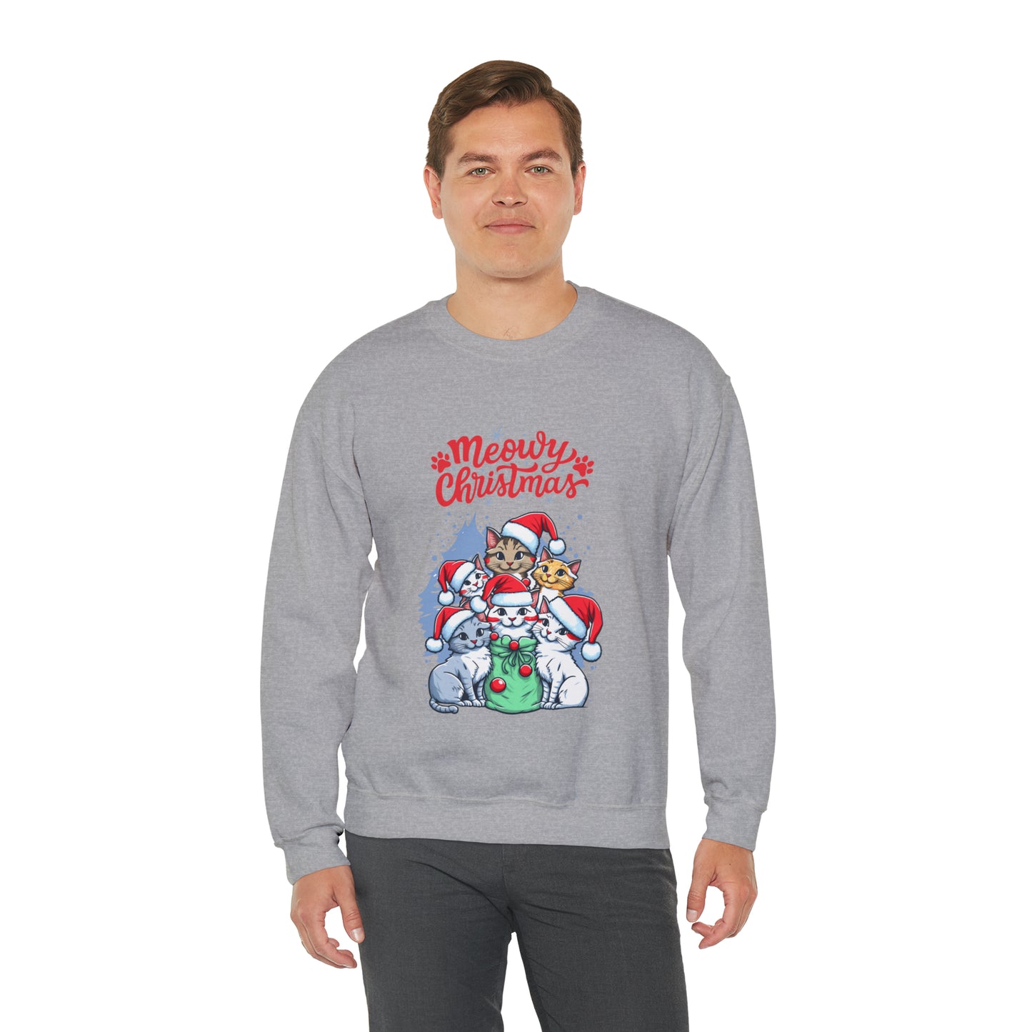 Funny Cat Christmas sweater Meowy Christmas shirt Kitty Christmas tree sweatshirt ugly Christmas sweater Family matching Bright Christmas