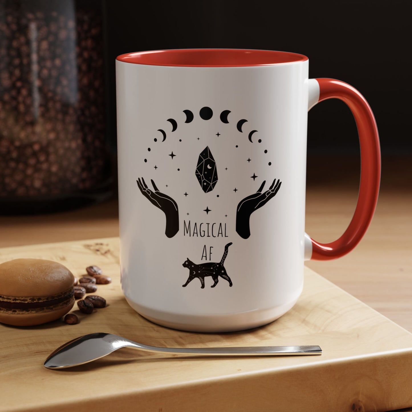 Magical Witchy Mug Moon Phases Black Cat Accent Coffee Cup (11, 15oz) Pagan Wiccan Kitchen Decor Halloween Gift Christmas gift for her,