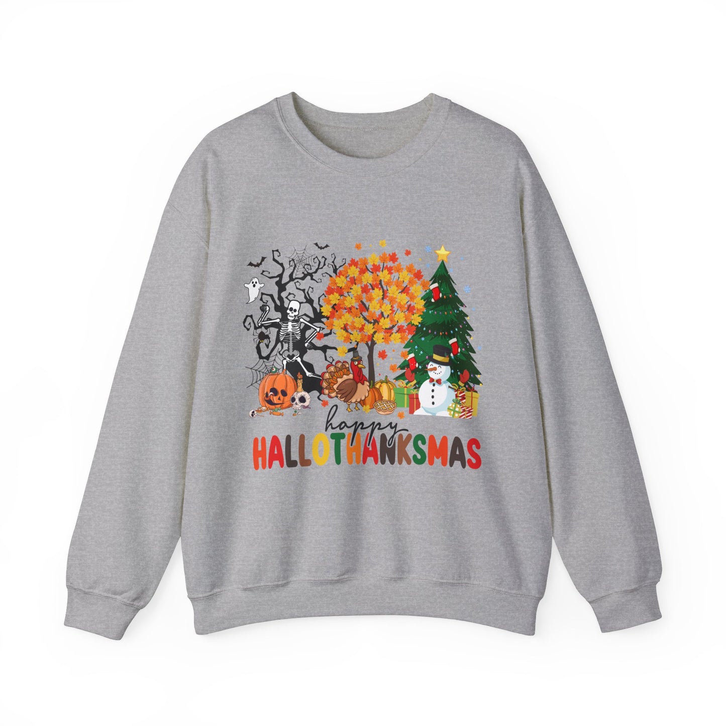 Happy Hallothanksmas Sweatshirt Halloween Gift For Women Christmas Sweatshirt Cute Halloween Sweater Colorful Halloween Sweatshirt christmas