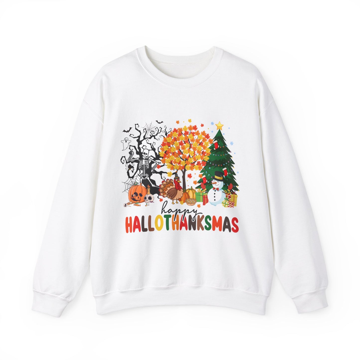Happy Hallothanksmas Sweatshirt Halloween Gift For Women Christmas Sweatshirt Cute Halloween Sweater Colorful Halloween Sweatshirt christmas