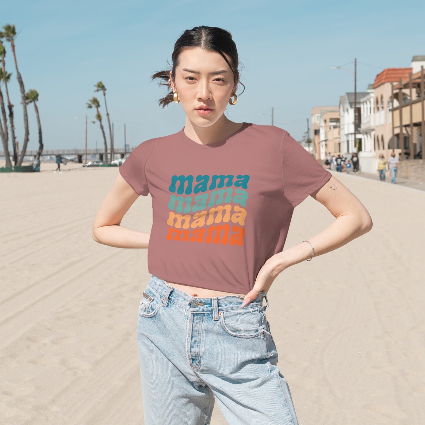 Mama crop top shirt yoga crop top women T-shirt the universe is always on my side zen shirt Women's Flowy Cropped Tee