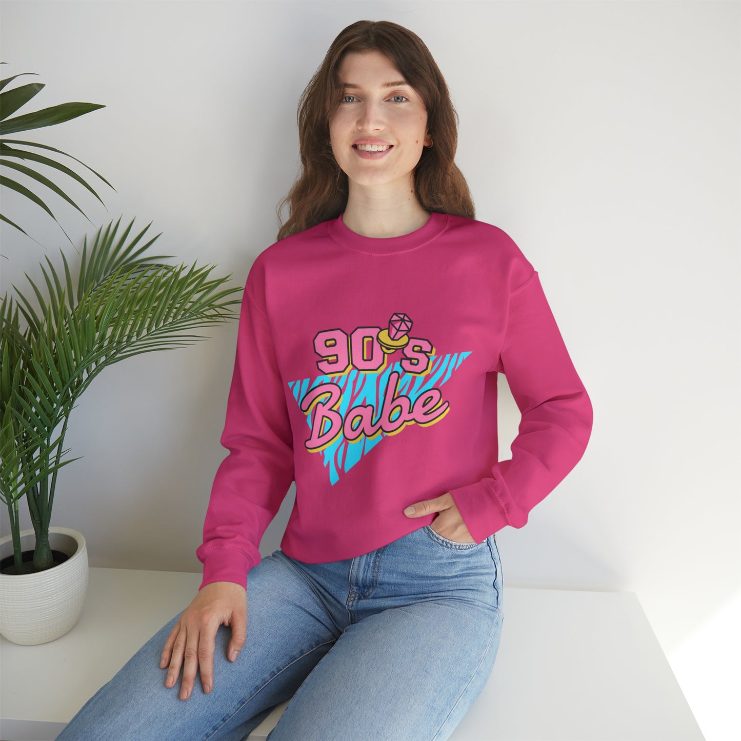 90's Babe Sweatshirt, Pink blue shirt, Unisex Heavy Blend Crewneck Sweatshirt