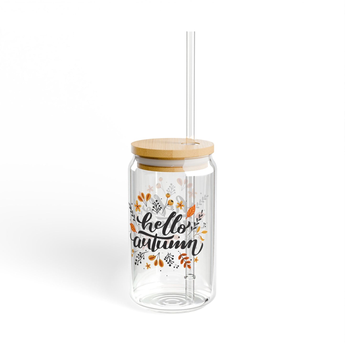 Hello Fall glass Autumn leaves mug sipper glass floral glass gift for her gift for teacher for mom bestie Sipper Glass