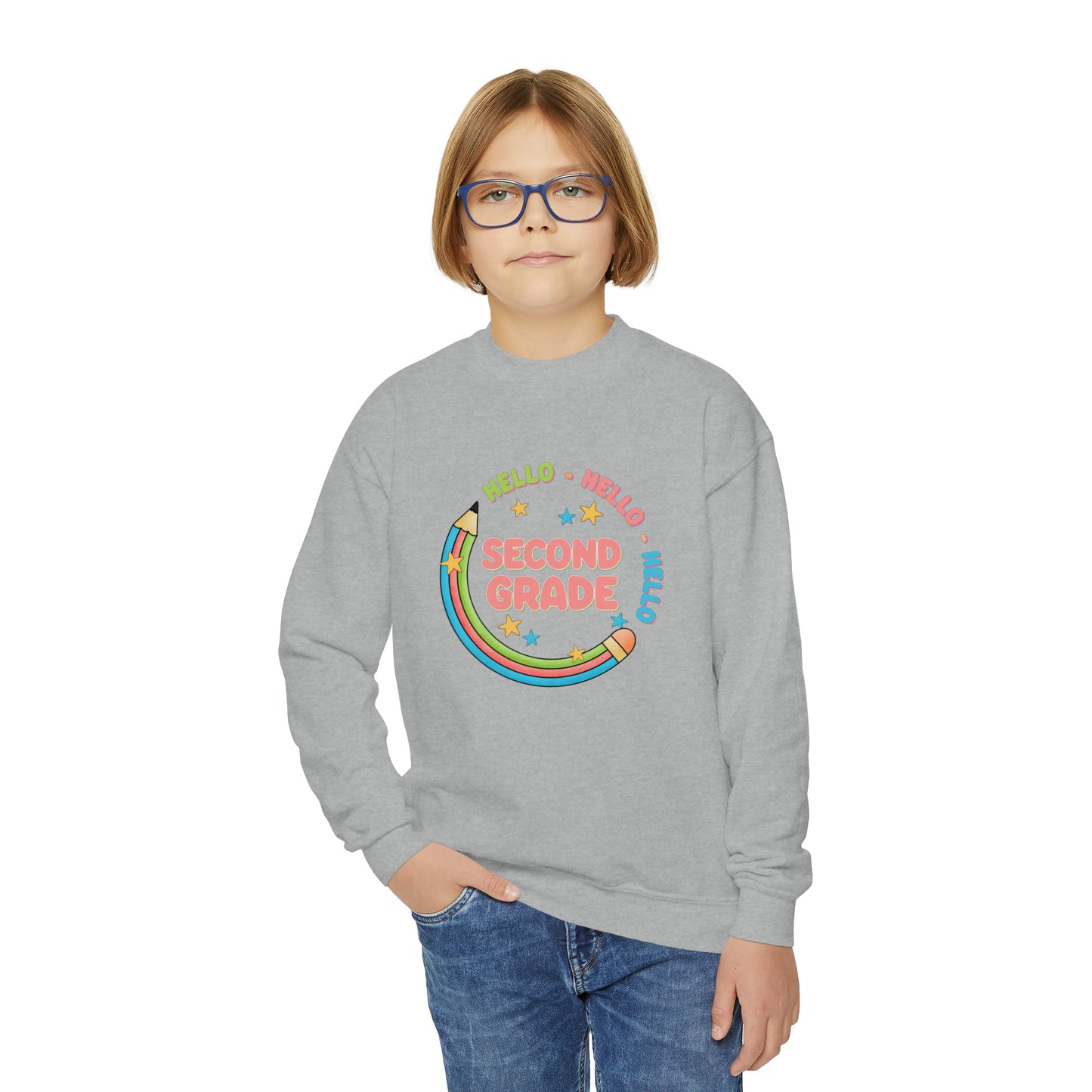 First day of school sweater second grade shirt elementary school style Youth Crewneck Sweatshirt