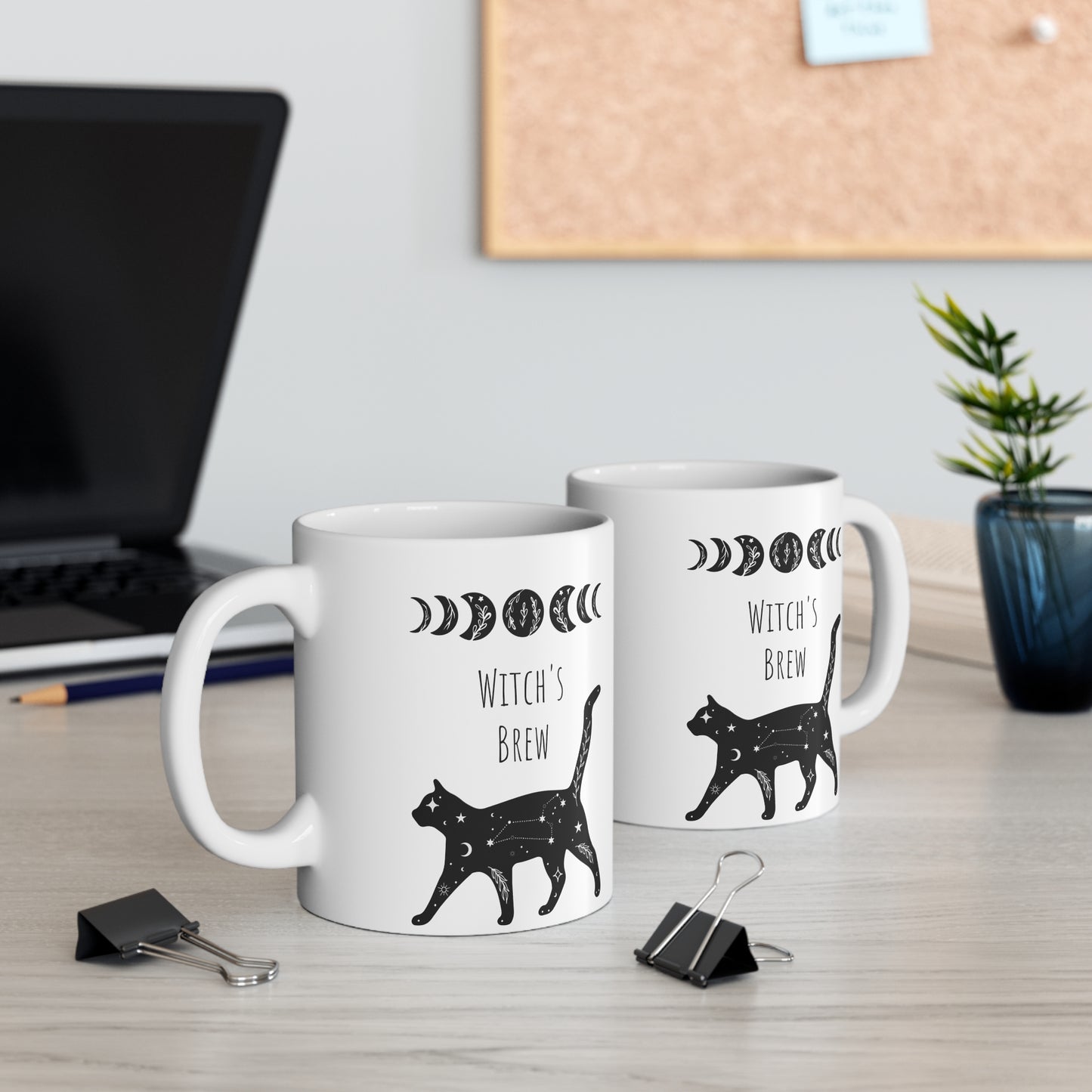 Witch's Brew Cat Mug, 11oz Coffee Cup for Cat Lovers, Unique Gift for Witchy Decor, Halloween, Astrology, Home Office