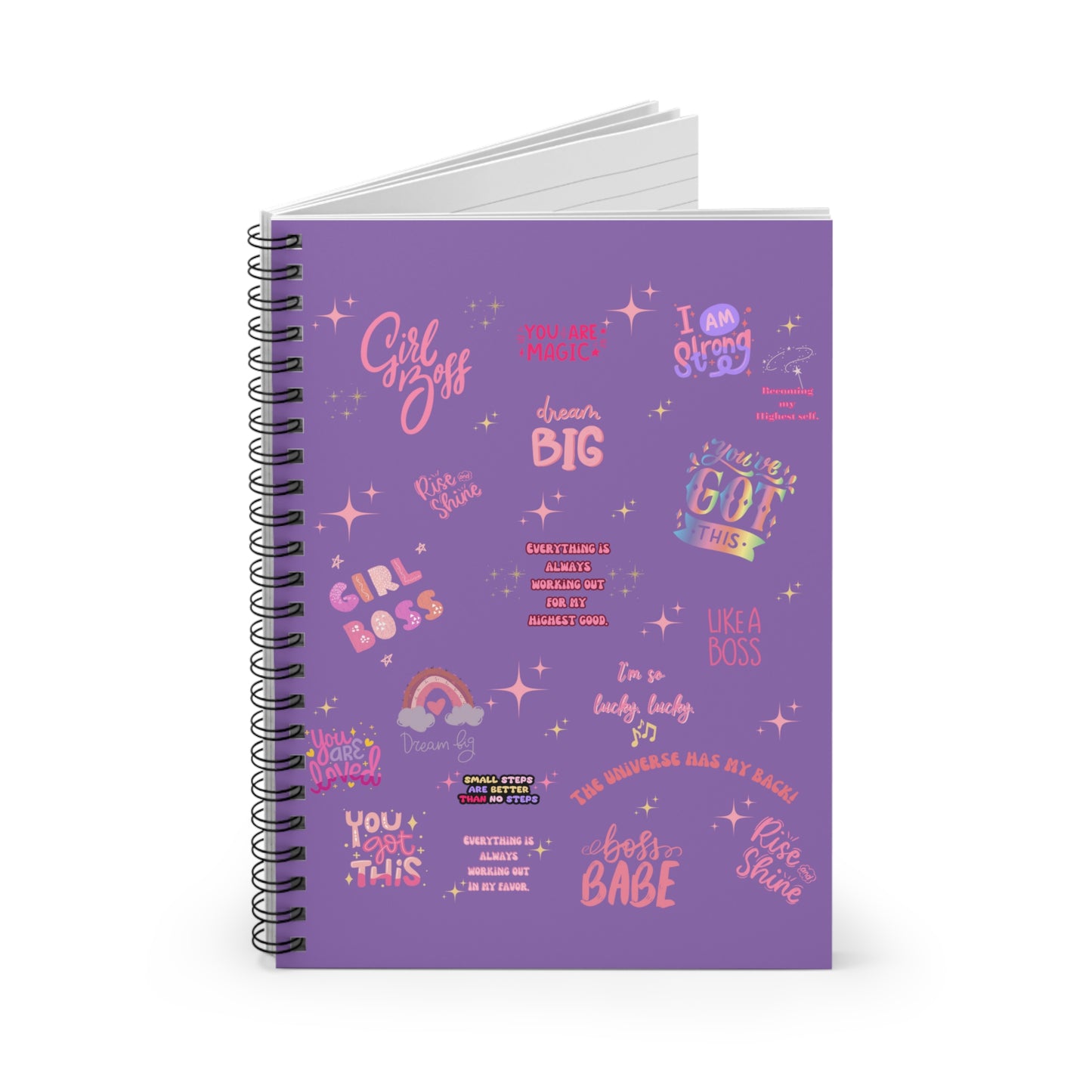 Girlboss notebook bossbabe bullet cute journal light purple Manifest Journal Magical Moon Notebook Bullet journal Spiral Notebook Ruled Line