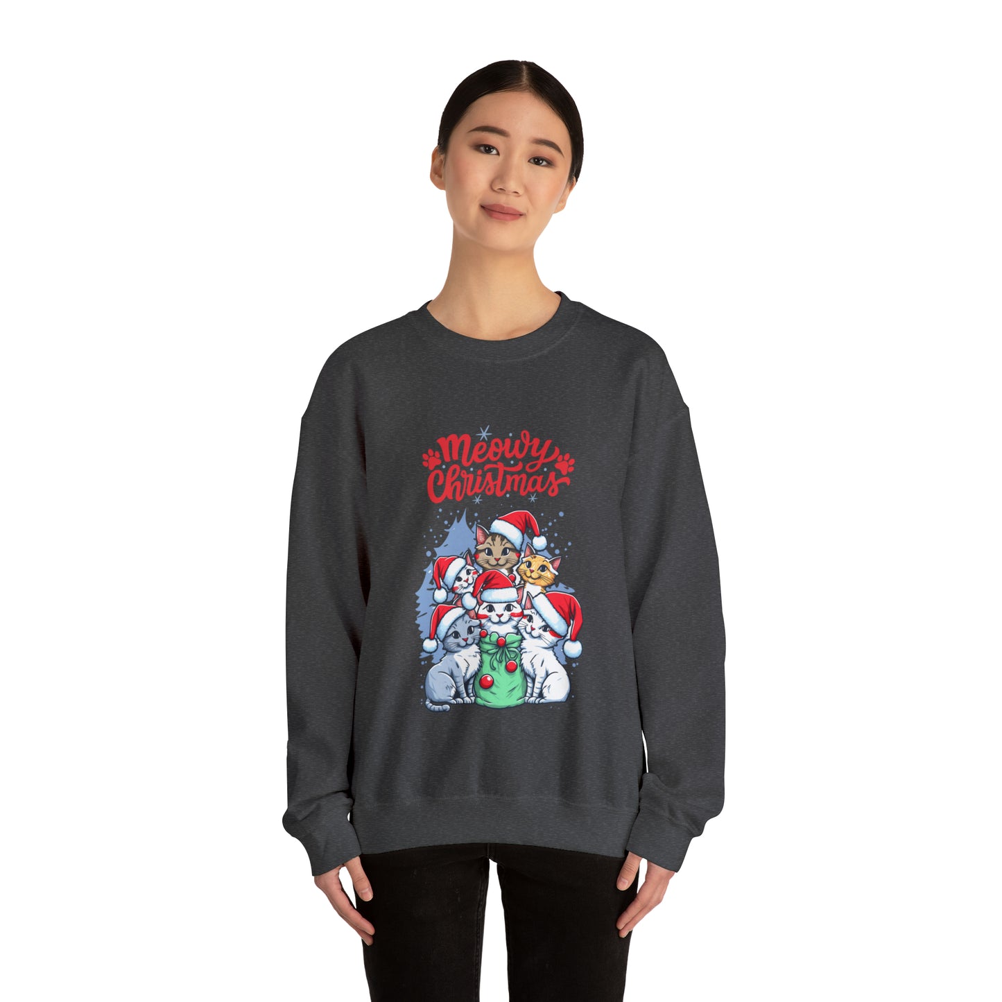 Funny Cat Christmas sweater Meowy Christmas shirt Kitty Christmas tree sweatshirt ugly Christmas sweater Family matching Bright Christmas