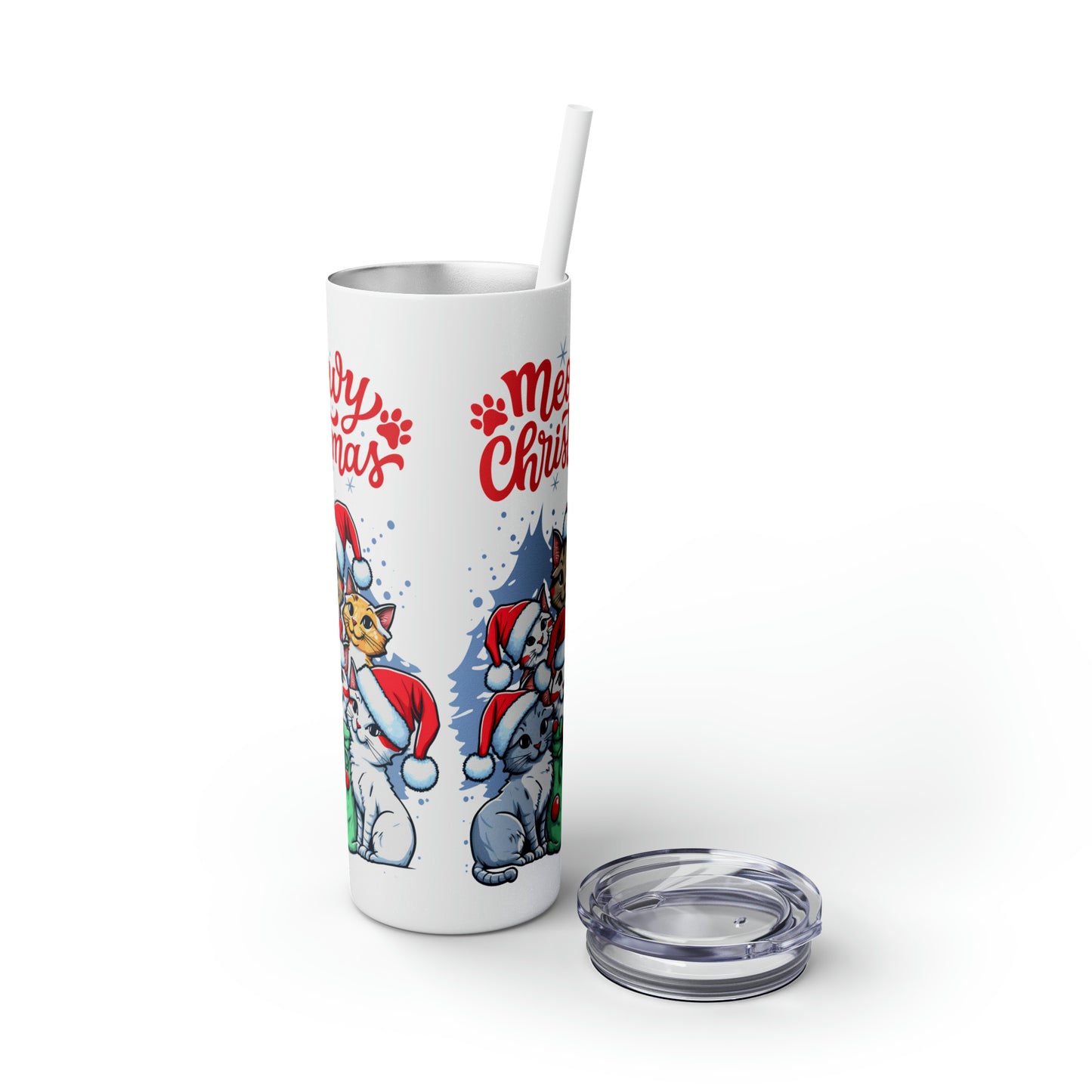 Cat lover Christmas gift Meowy Christmas tumbler Skinny Tumbler with Straw, 20oz gift for her gift for him