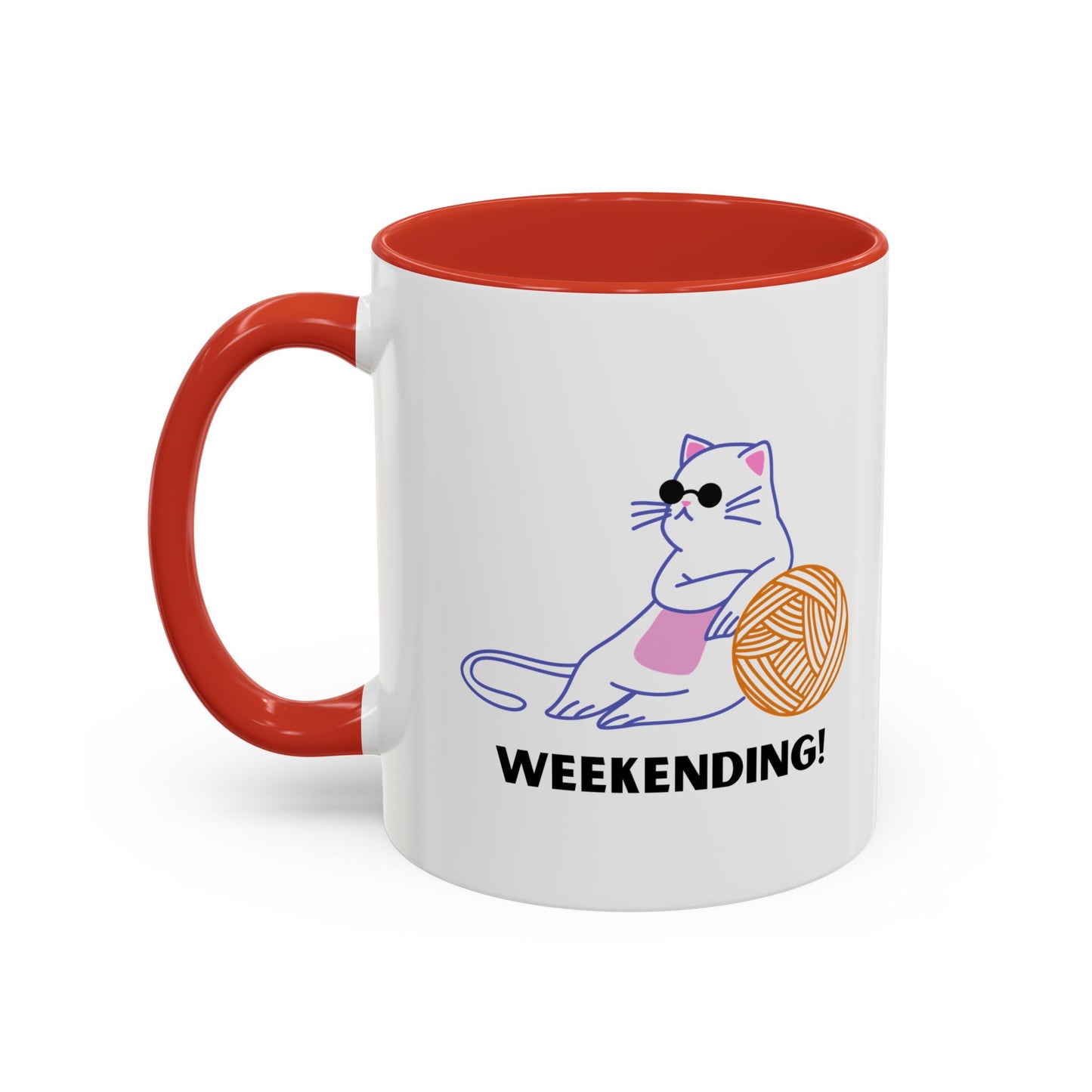 Cat Lover mug weekending vibes yarn lover Coffee Mug Funny Cat Mug Cute Kitty Cup, Cat Lady, Cat Dad, Pet Owner Gift, Cat Mug with Yarn Ball