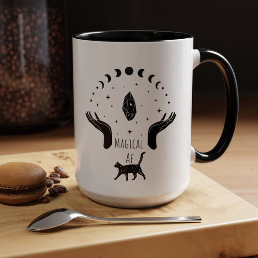 Magical Witchy Mug Moon Phases Black Cat Accent Coffee Cup (11, 15oz) Pagan Wiccan Kitchen Decor Halloween Gift Christmas gift for her,