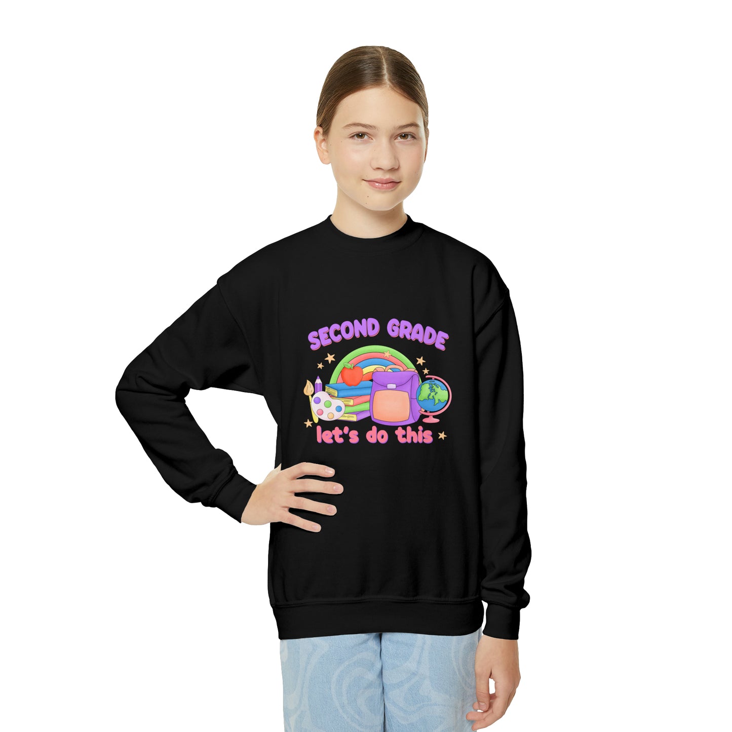 First day of school sweater second grade shirt elementary school style Youth Crewneck Sweatshirt