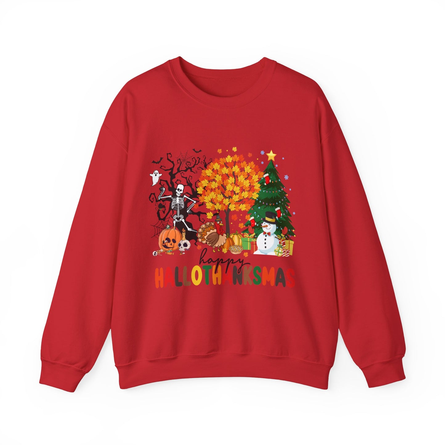 Happy Hallothanksmas Sweatshirt Halloween Gift For Women Christmas Sweatshirt Cute Halloween Sweater Colorful Halloween Sweatshirt christmas
