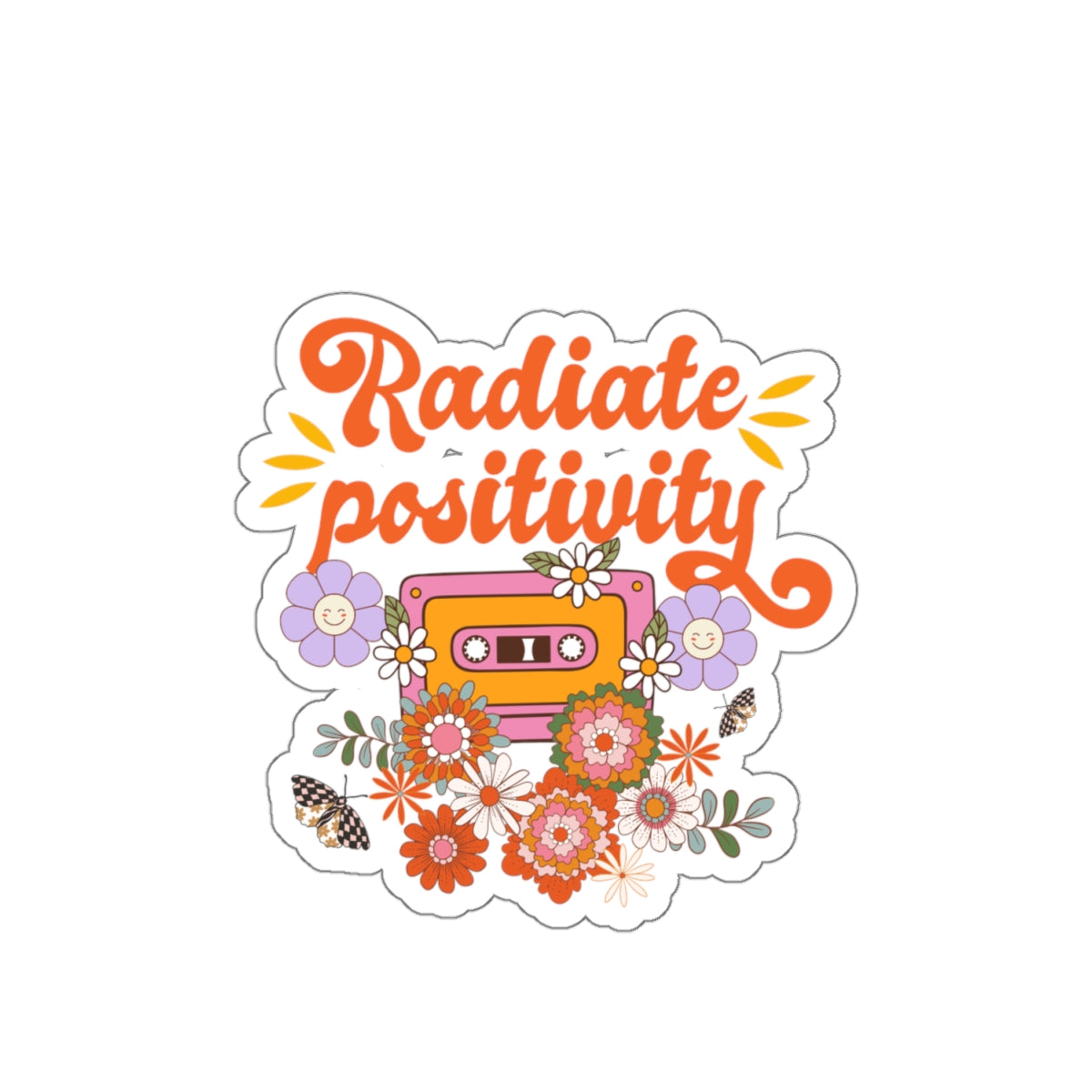 Radiate positivity sticker Delulu sticker Retro vibes sticker bestie gift for her bestfriend gift Kiss-CutSticker cassette tape butterfly