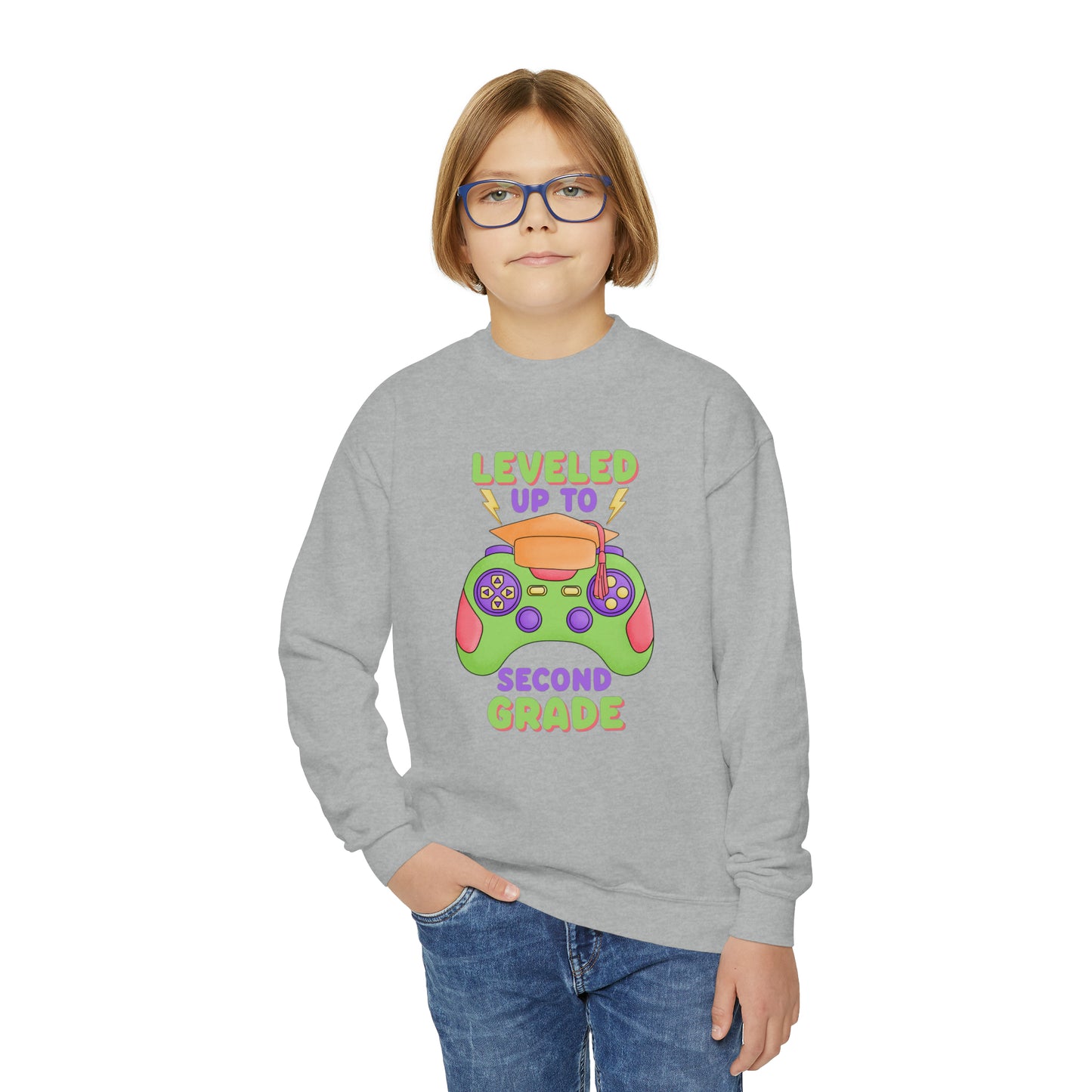 First day of school sweater second grade gamer shirt elementary school style Youth Crewneck Sweatshirt