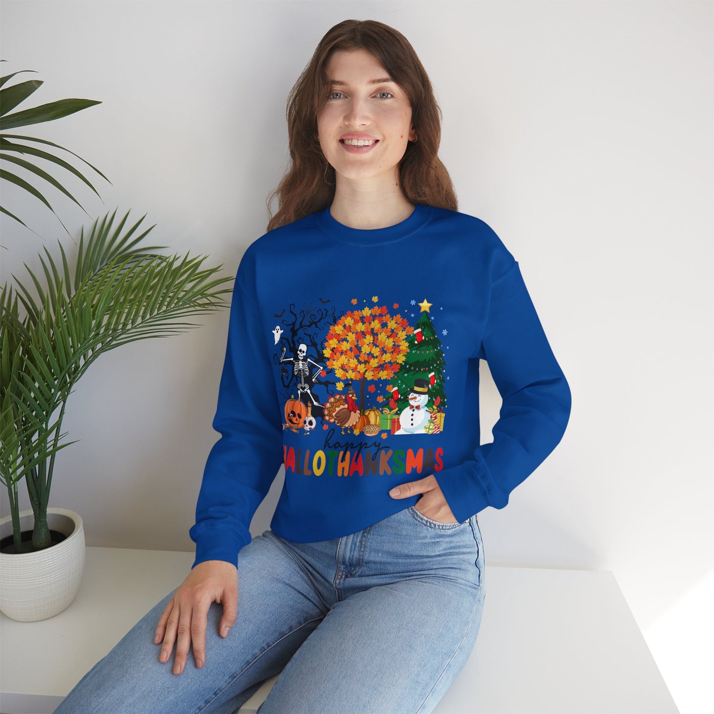 Happy Hallothanksmas Sweatshirt Halloween Gift For Women Christmas Sweatshirt Cute Halloween Sweater Colorful Halloween Sweatshirt christmas