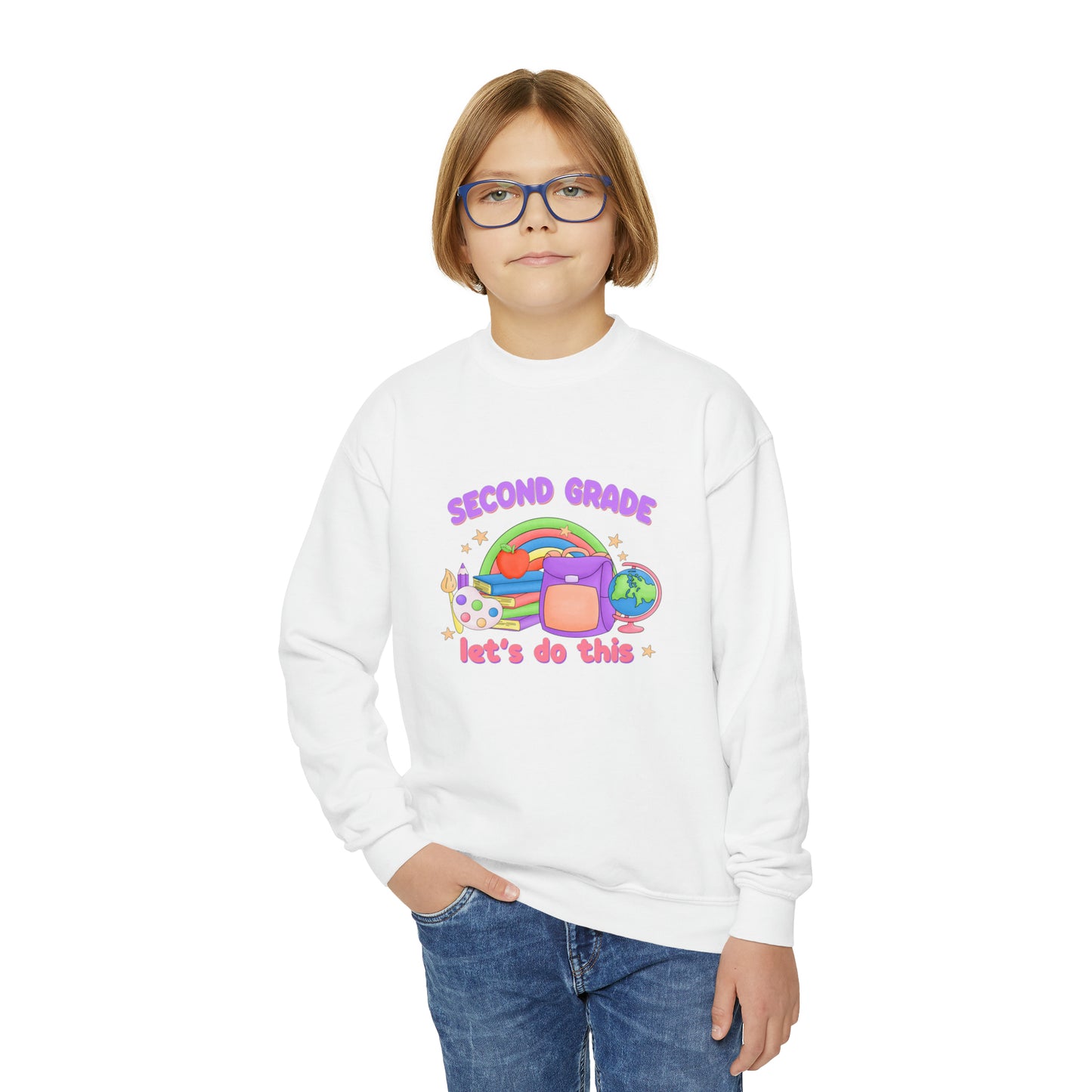 First day of school sweater second grade shirt elementary school style Youth Crewneck Sweatshirt
