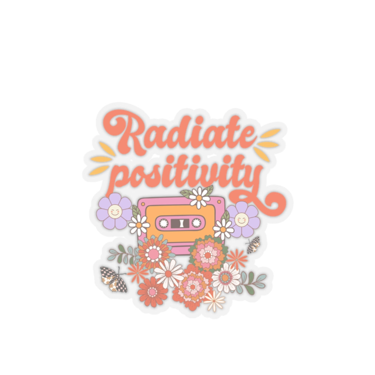 Radiate positivity sticker Delulu sticker Retro vibes sticker bestie gift for her bestfriend gift Kiss-CutSticker cassette tape butterfly