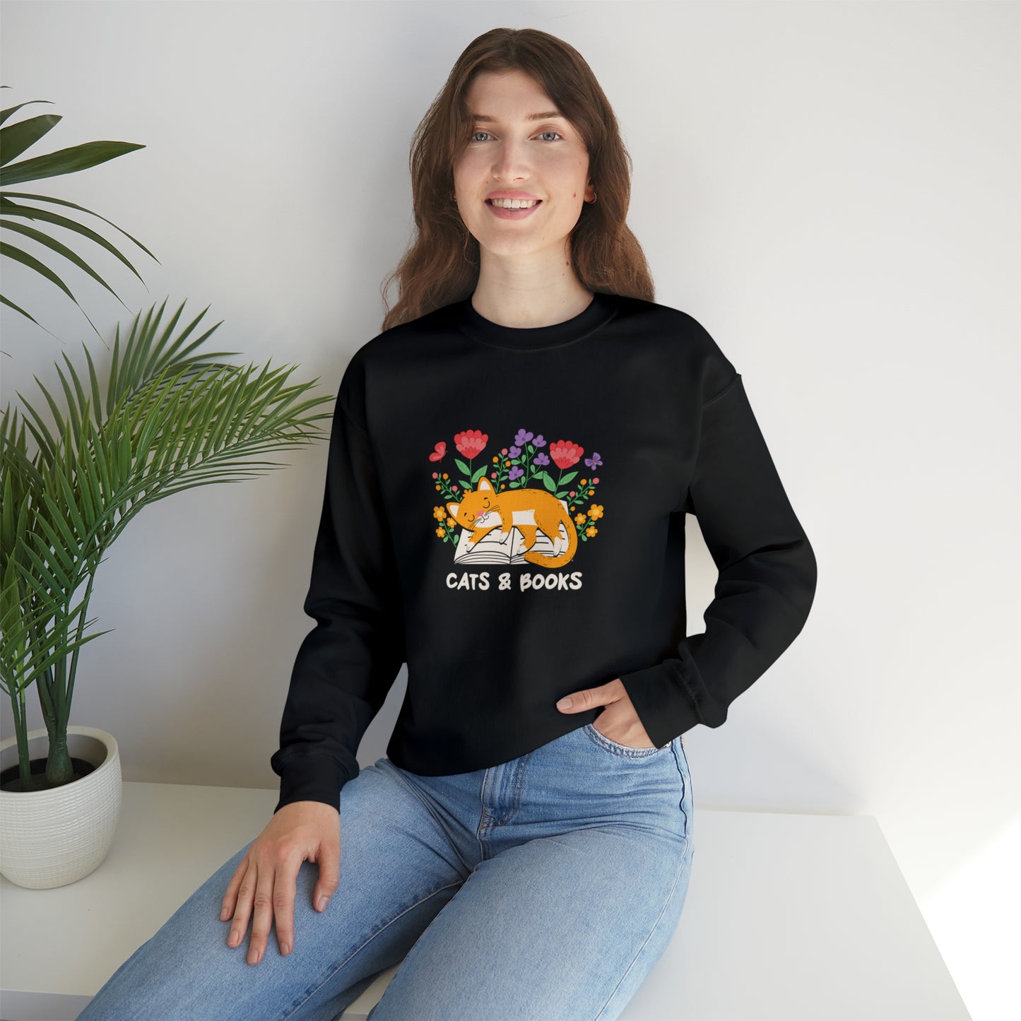 Cat Mom Shirt Cat Lover Tee Cute Book Cat Shirt Floral Book Shirt Book Lover Sweatshirt Reader Bookish Tee Cat Themed Gift For Women for Men