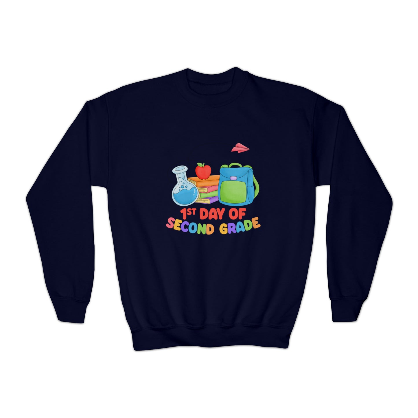 First day of school sweater second grade shirt elementary school style Youth Crewneck Sweatshirt