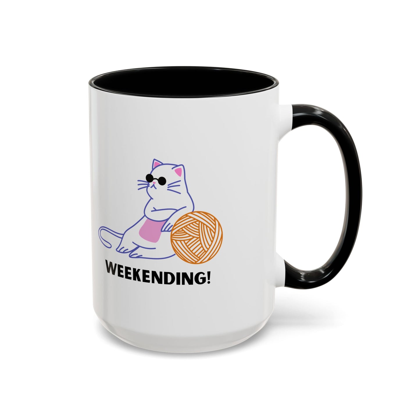 Cat Lover mug weekending vibes yarn lover Coffee Mug Funny Cat Mug Cute Kitty Cup, Cat Lady, Cat Dad, Pet Owner Gift, Cat Mug with Yarn Ball