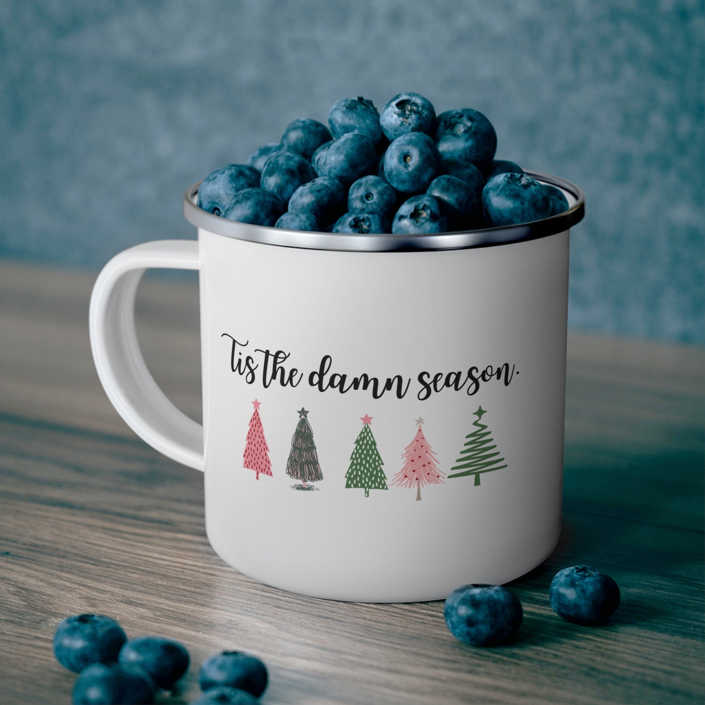 Christmas trees mug Tis the damn season mug hot cocoa mug gift for Mom gift for wife Christmas gift for her supervisor gift Enamel Camping