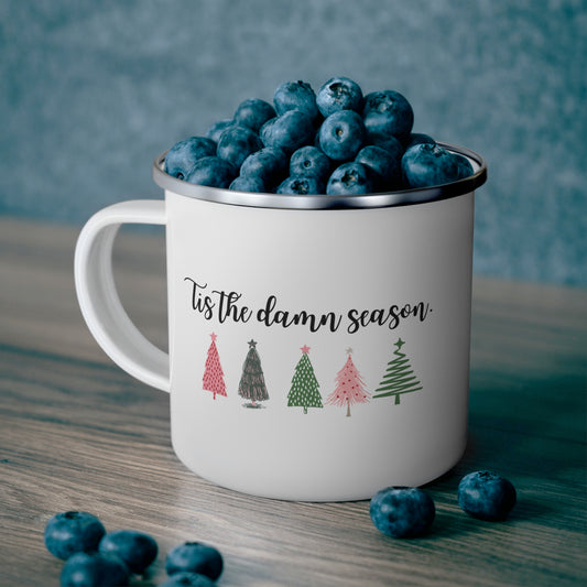 Christmas trees mug Tis the damn season mug hot cocoa mug gift for Mom gift for wife Christmas gift for her supervisor gift Enamel Camping
