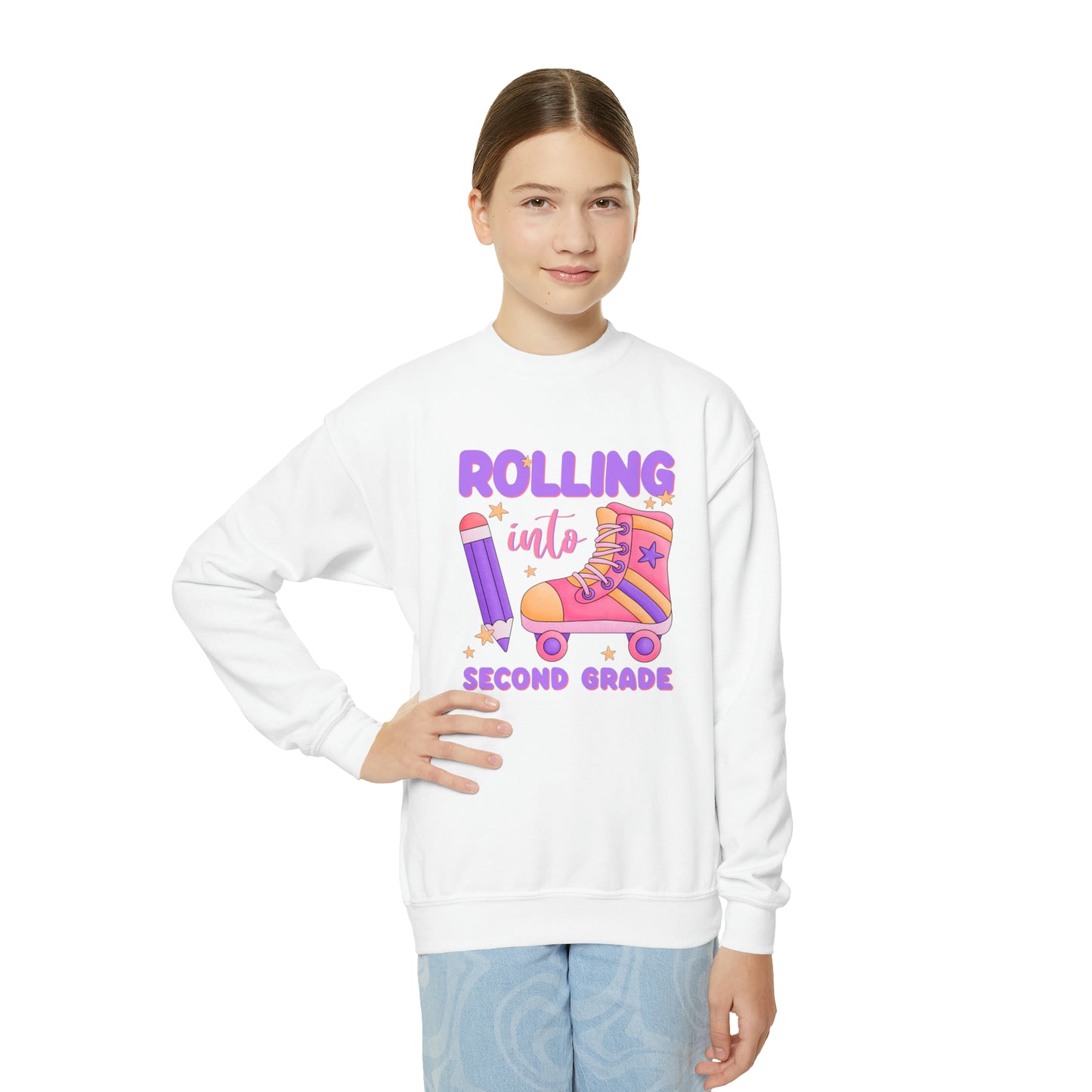 First day of school sweater second grade shirt elementary school style Youth Crewneck Sweatshirt