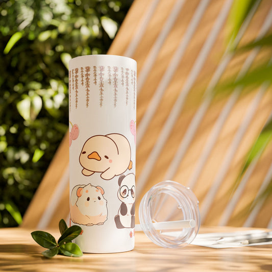 Cute Animal Skinny Tumbler with Straw Kawaii bottle 20oz - Perfect for Kids, Pets Lovers, Birthday Gift, Travel, Summer Fun