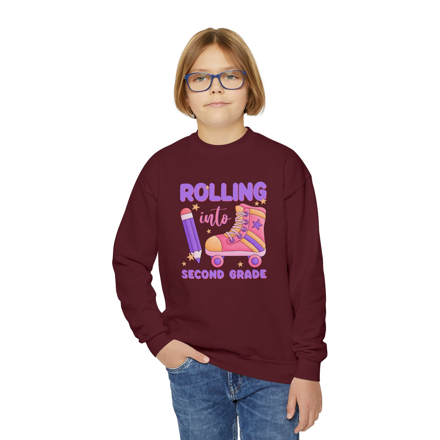 First day of school sweater second grade shirt elementary school style Youth Crewneck Sweatshirt