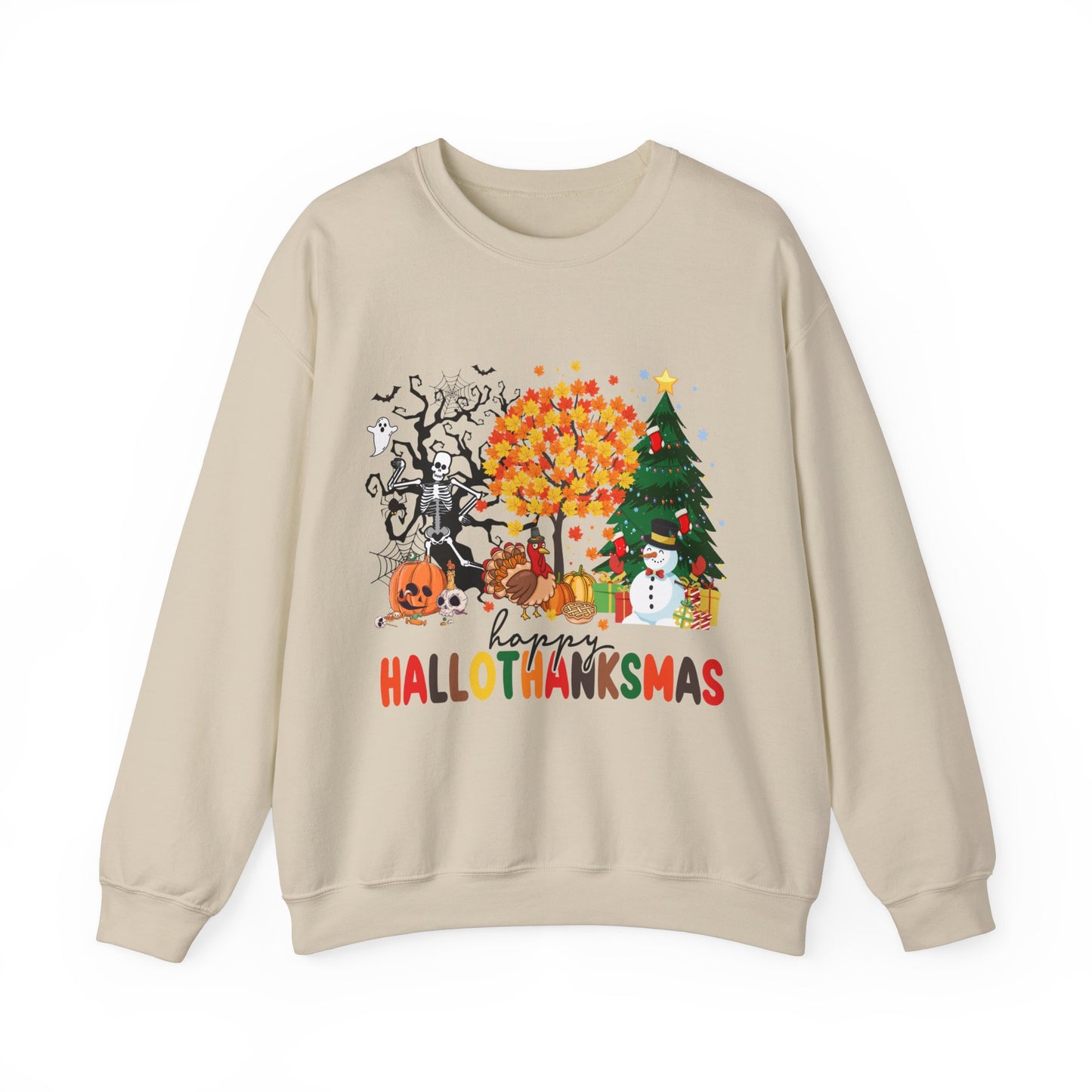 Happy Hallothanksmas Sweatshirt Halloween Gift For Women Christmas Sweatshirt Cute Halloween Sweater Colorful Halloween Sweatshirt christmas