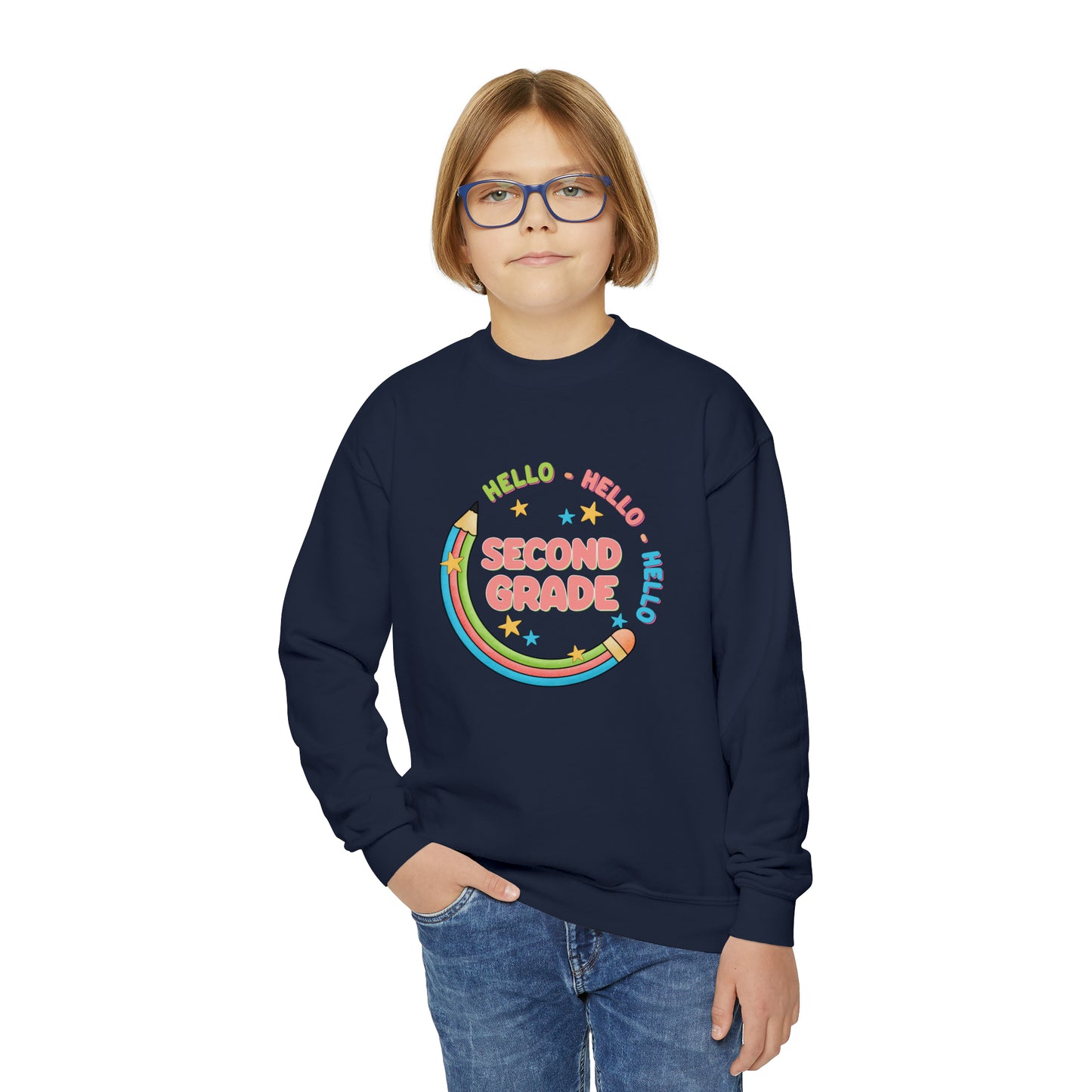 First day of school sweater second grade shirt elementary school style Youth Crewneck Sweatshirt