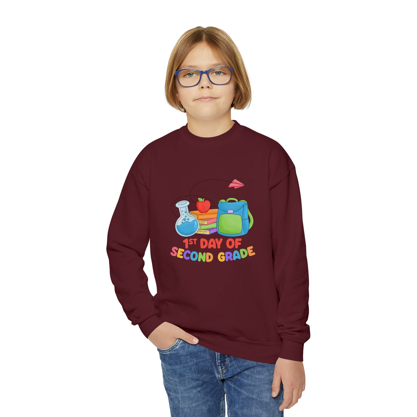First day of school sweater second grade shirt elementary school style Youth Crewneck Sweatshirt kid sweater