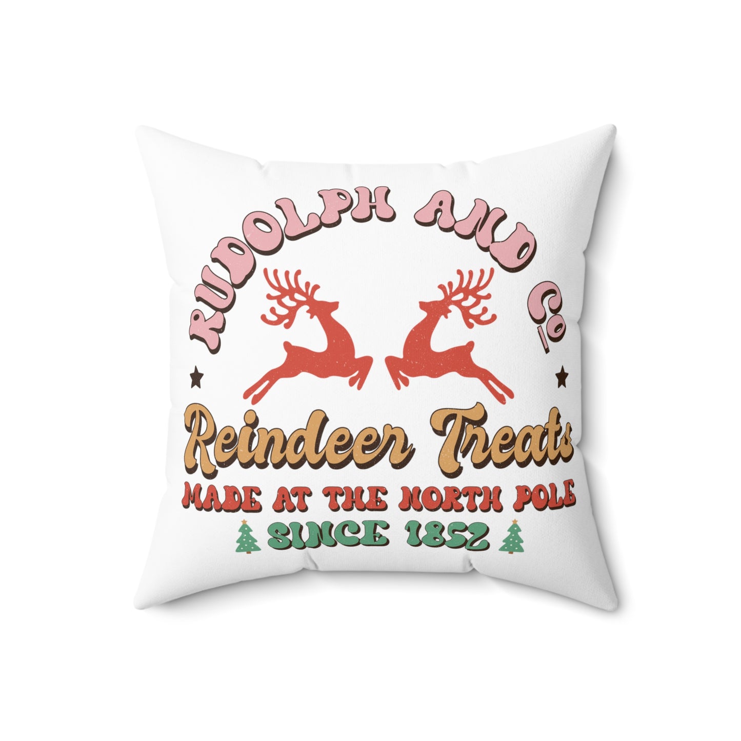 Christmas pillow Rudolph North Pole pillow Merry & Bright Christmas gift for her gift for him Christmas home decor Polyester Square Pillow