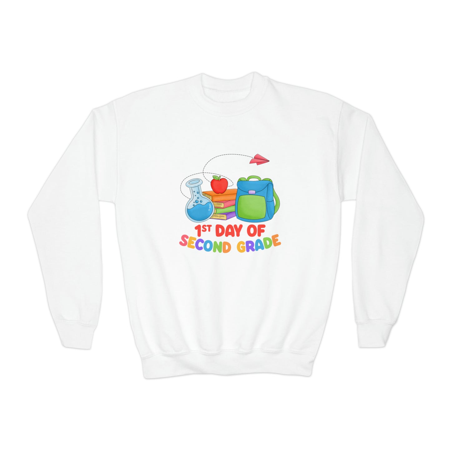 First day of school sweater second grade shirt elementary school style Youth Crewneck Sweatshirt