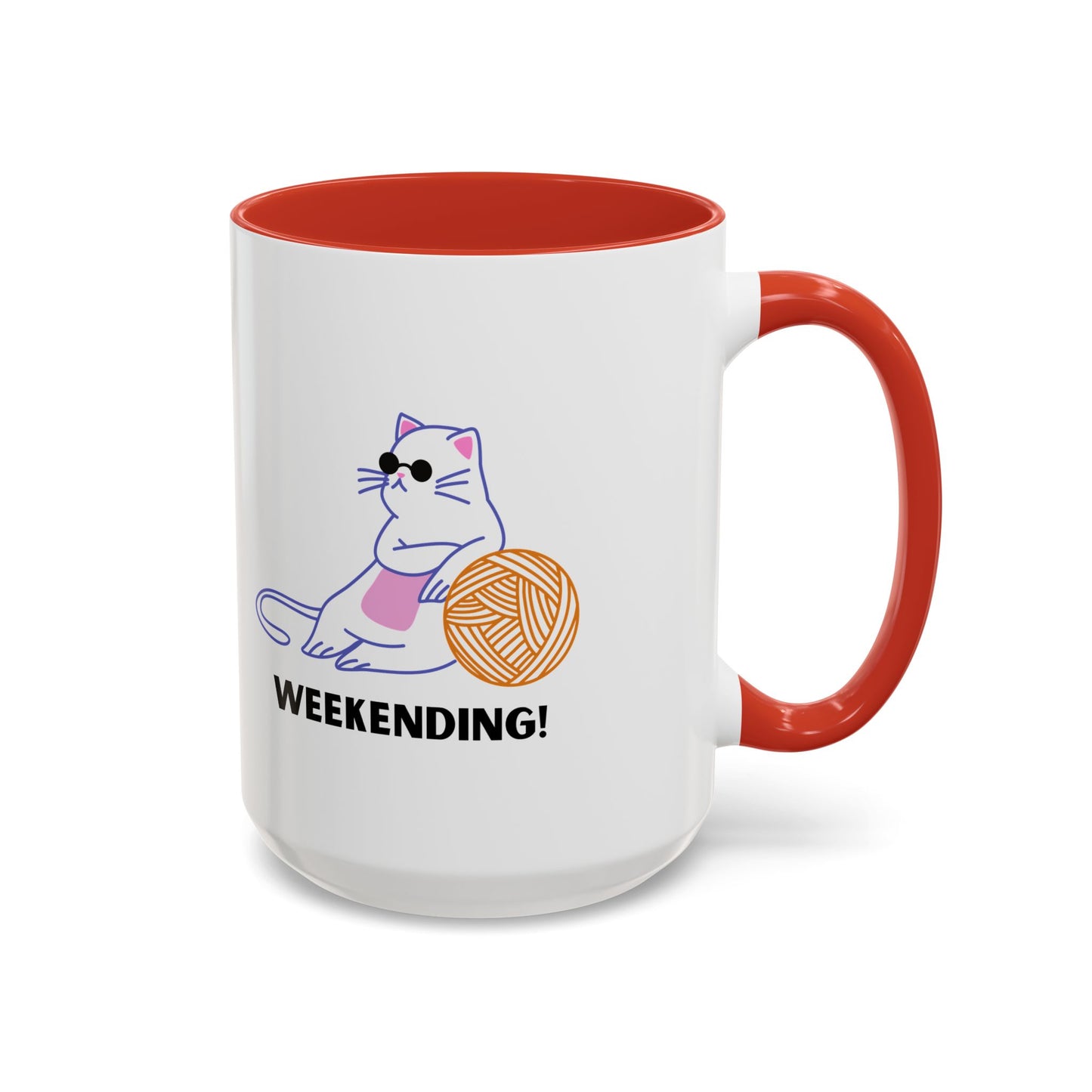 Cat Lover mug weekending vibes yarn lover Coffee Mug Funny Cat Mug Cute Kitty Cup, Cat Lady, Cat Dad, Pet Owner Gift, Cat Mug with Yarn Ball