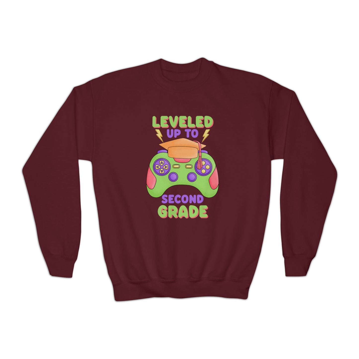 First day of school sweater second grade gamer shirt elementary school style Youth Crewneck Sweatshirt