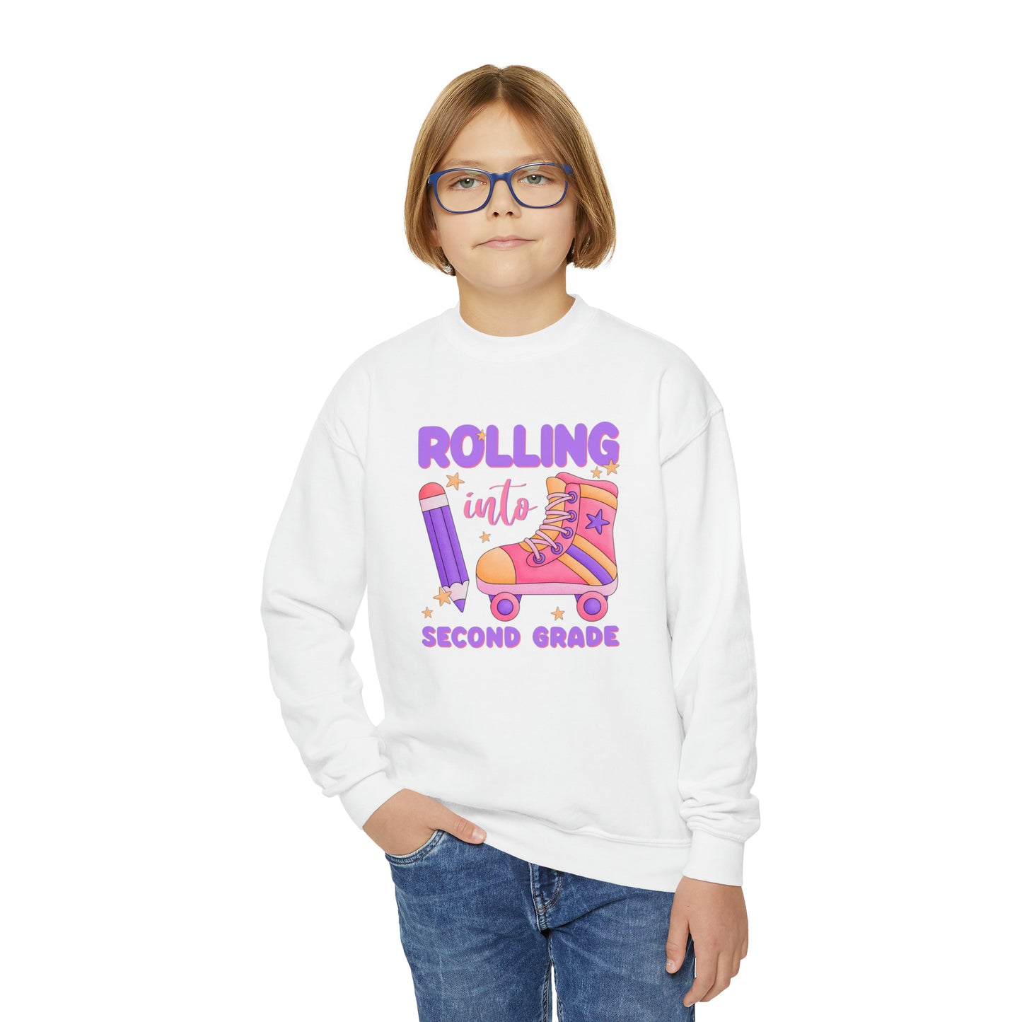 First day of school sweater second grade shirt elementary school style Youth Crewneck Sweatshirt