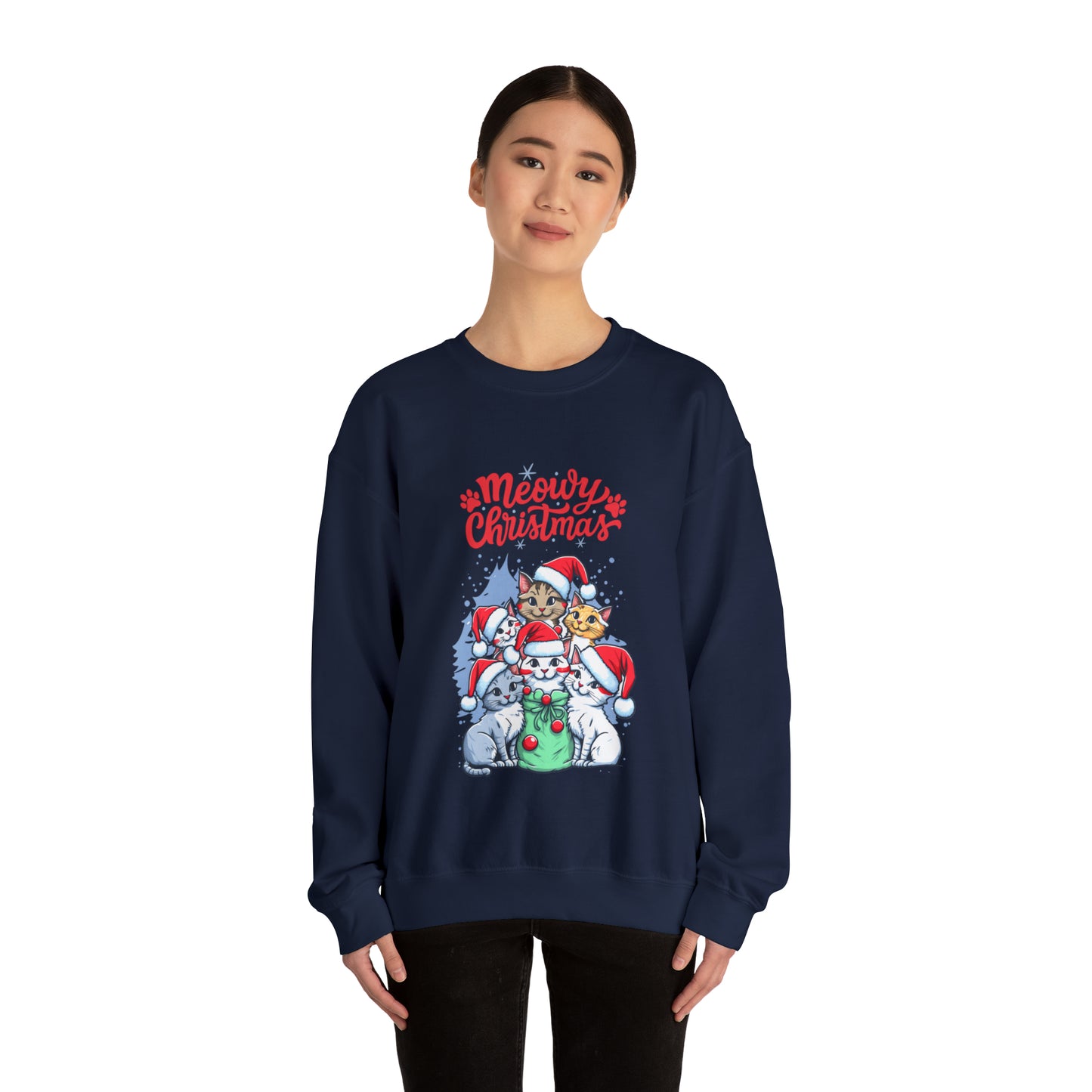 Funny Cat Christmas sweater Meowy Christmas shirt Kitty Christmas tree sweatshirt ugly Christmas sweater Family matching Bright Christmas