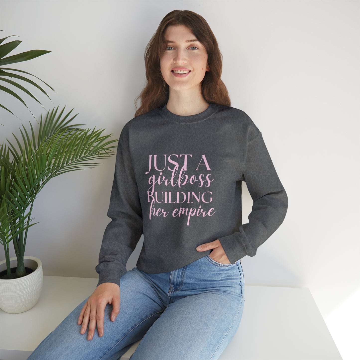 Girlboss Sweatshirt, Just a girlboss building her empire, Bossbabe sweater, entrepreneur Unisex Heavy Blend Crewneck Sweatshirt