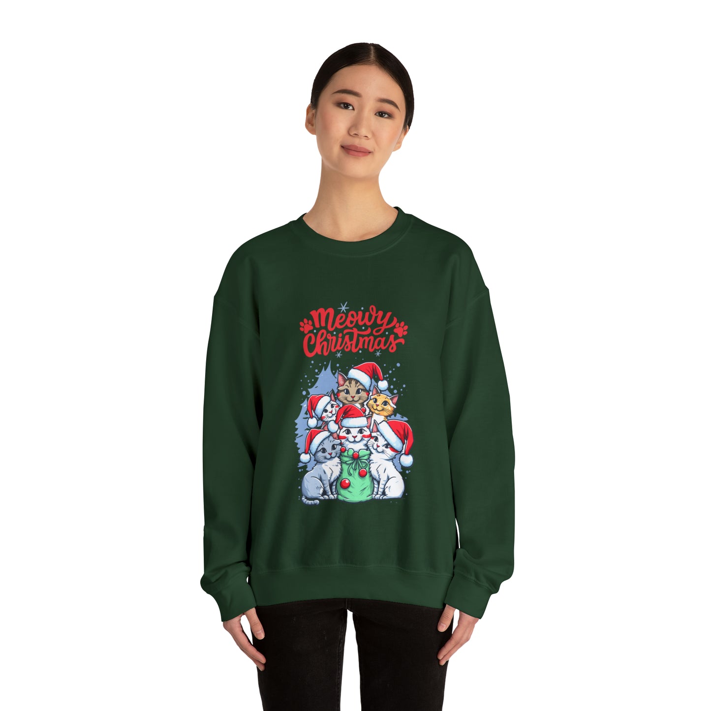 Funny Cat Christmas sweater Meowy Christmas shirt Kitty Christmas tree sweatshirt ugly Christmas sweater Family matching Bright Christmas
