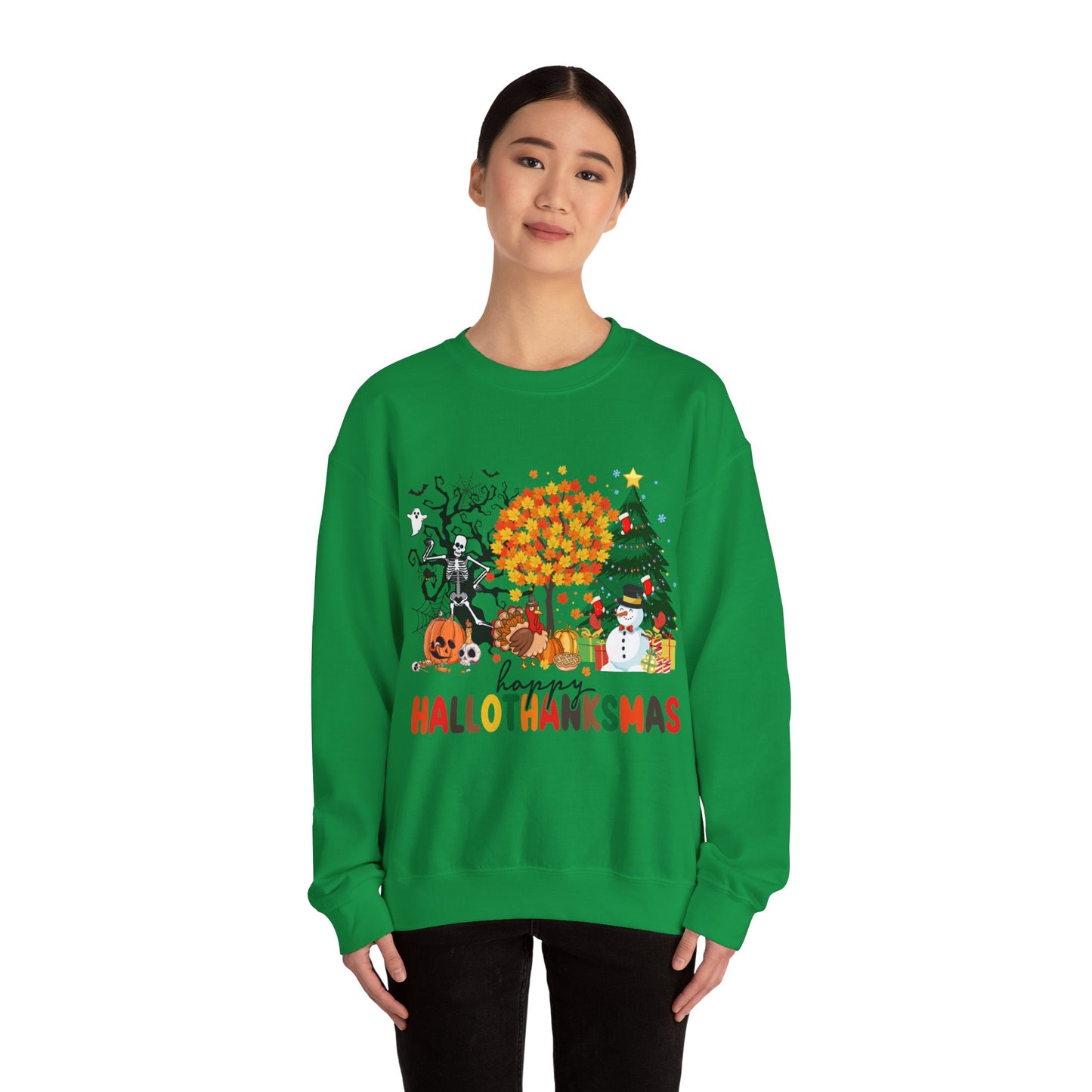 Happy Hallothanksmas Sweatshirt Halloween Gift For Women Christmas Sweatshirt Cute Halloween Sweater Colorful Halloween Sweatshirt christmas